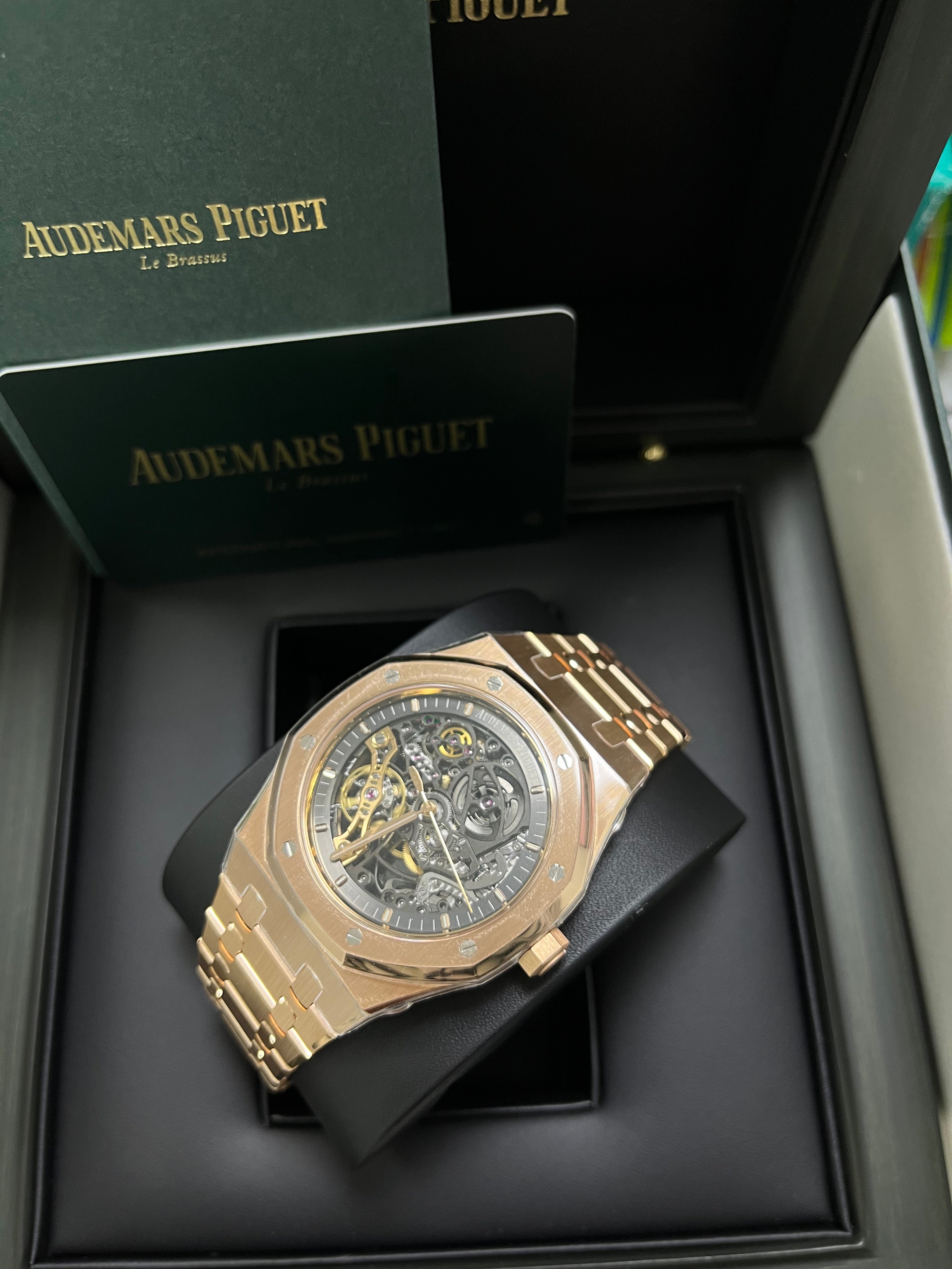 Audemars Piguet Royal Oak 41mm Rose Gold Skeleton Watch with Double Balance Wheel - Ref 15407OR.OO.1220OR.01 - Luxury Openwork Timepiece for Men, Perfect for Business Meetings & Formal Events