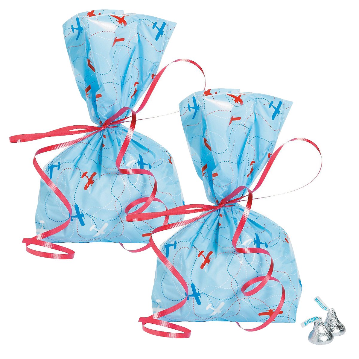 Fun Express Airplane Themed Party Favor Bags - 24 Pack Cellophane Gift Bags for Kids Birthday, Baby Shower & Travel Theme Celebrations