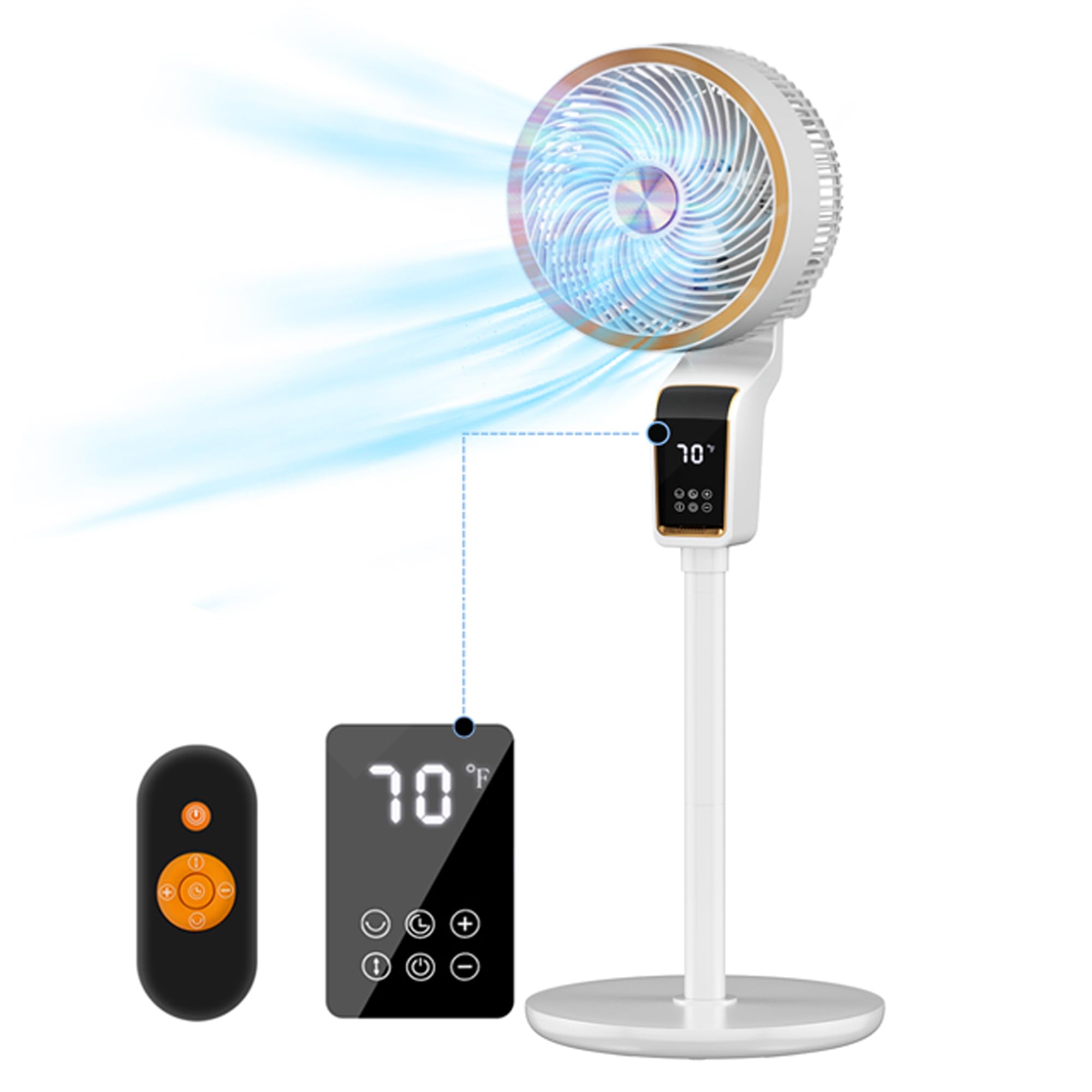 **Remote Control Standing Fan with 3 Speeds & 12H Timer - 70° & 90° Oscillation, 36-50dB Quiet Pedestal Fan for Home, Bedroom, Office - Touch & Remote Control for Cooling Comfort**    *(Perfect for staying cool in bedrooms, living rooms, or workspaces while enjoying adjustable airflow and quiet operation.)*