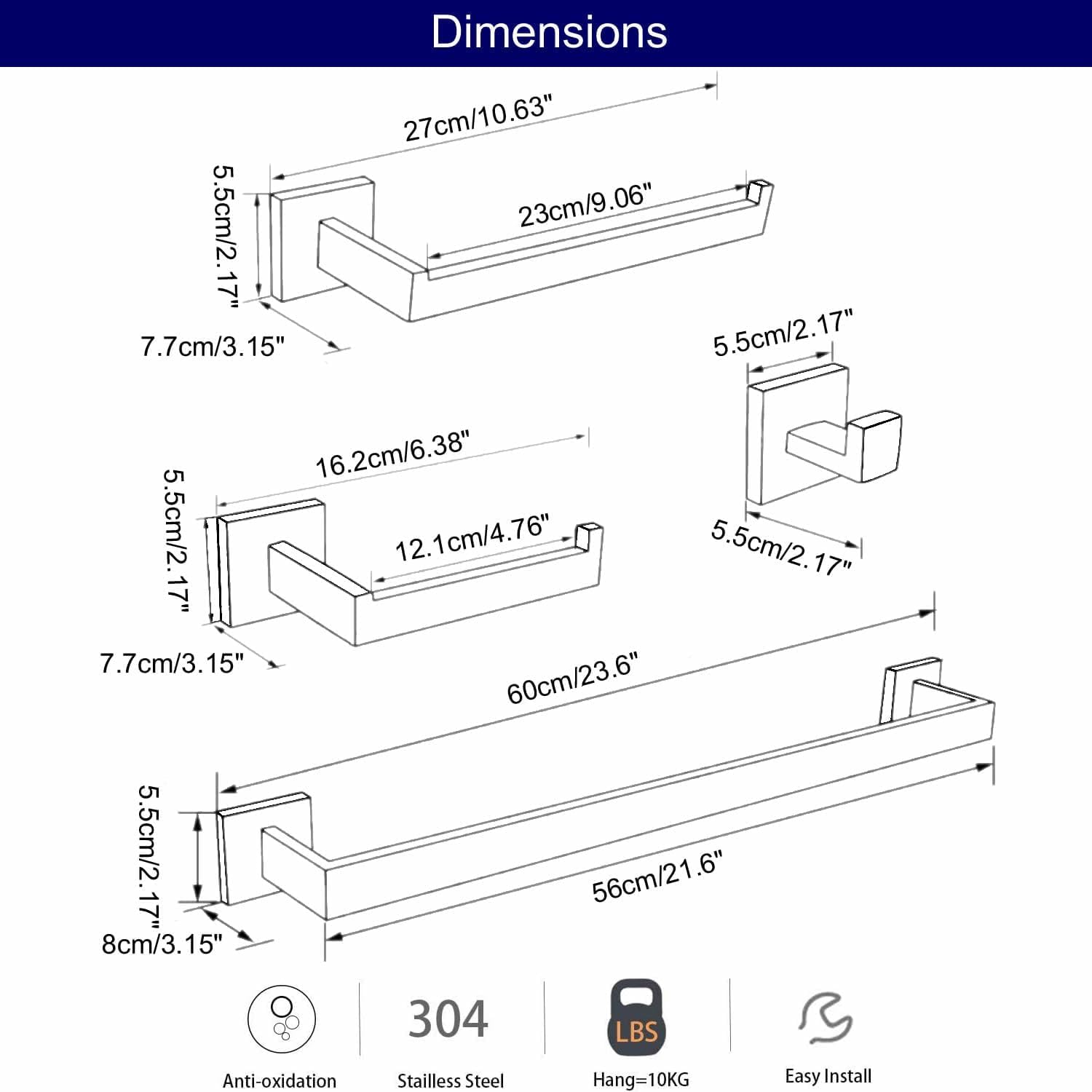 Premium Matte Black Bathroom Hardware Set - 23.6