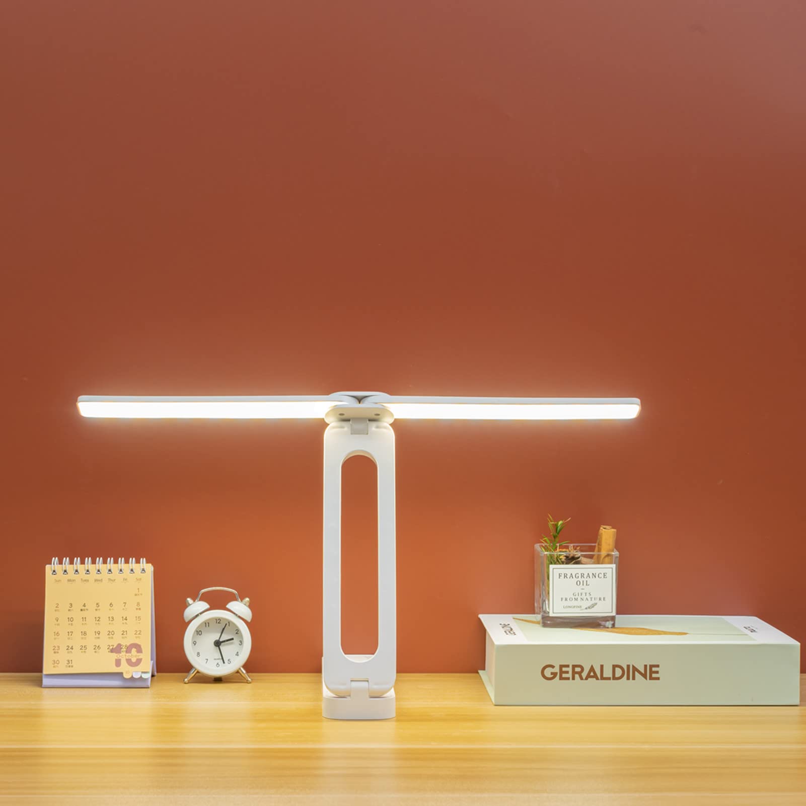 Rechargeable Double Head Desk Lamp with Large Lighting Range - Foldable & Portable USB-C Mini Lamp for Small Spaces, College Dorm, Office - Perfect for Studying, Reading & Traveling (White)