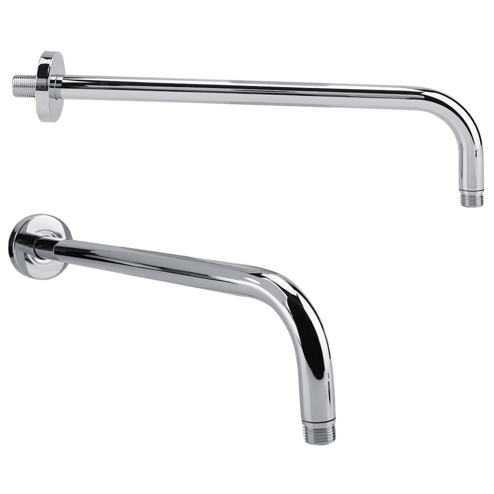 16 Inch L-Shaped Stainless Steel Chrome Shower Arm with Flange - Wall Mount Angle Shower Extension for Fixed & Rain Shower Heads - Perfect for Bathroom Renovation & Spa-Like Shower Experience