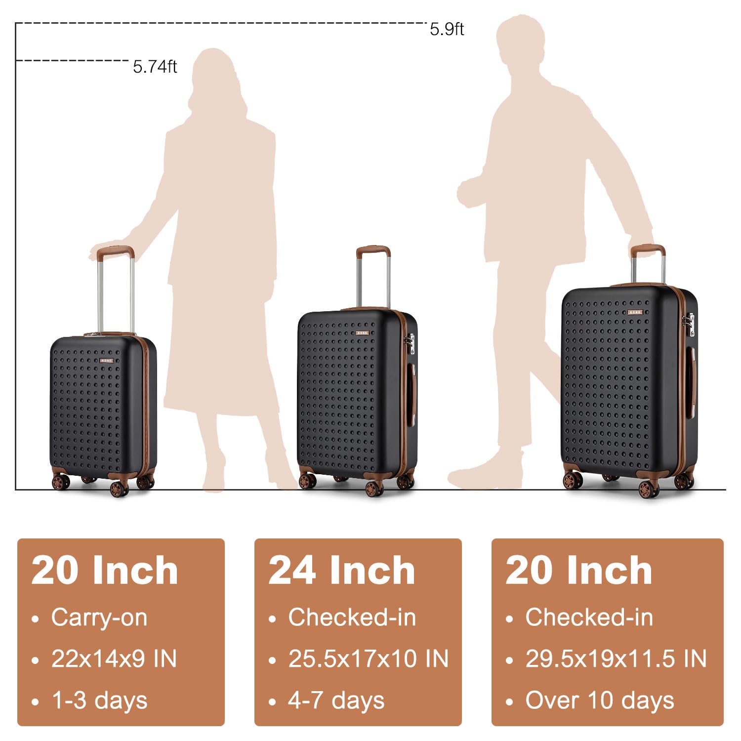 Kono 28 Inch Large Checked Luggage - Lightweight Hardside Spinner Suitcase with TSA Lock, Black - Perfect for International Travel & Business Trips