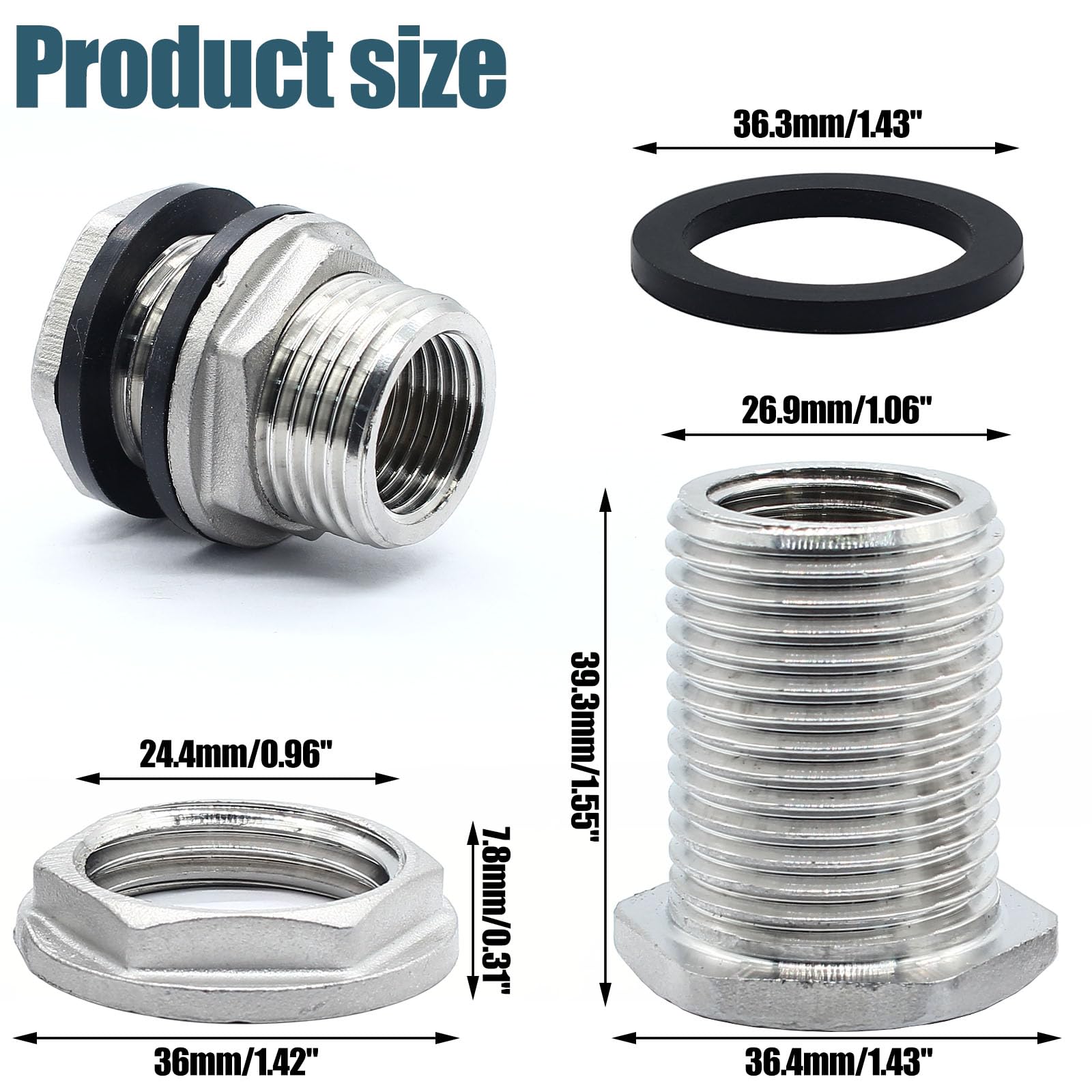 Stainless Steel Bulkhead Tank Fitting - 1/2