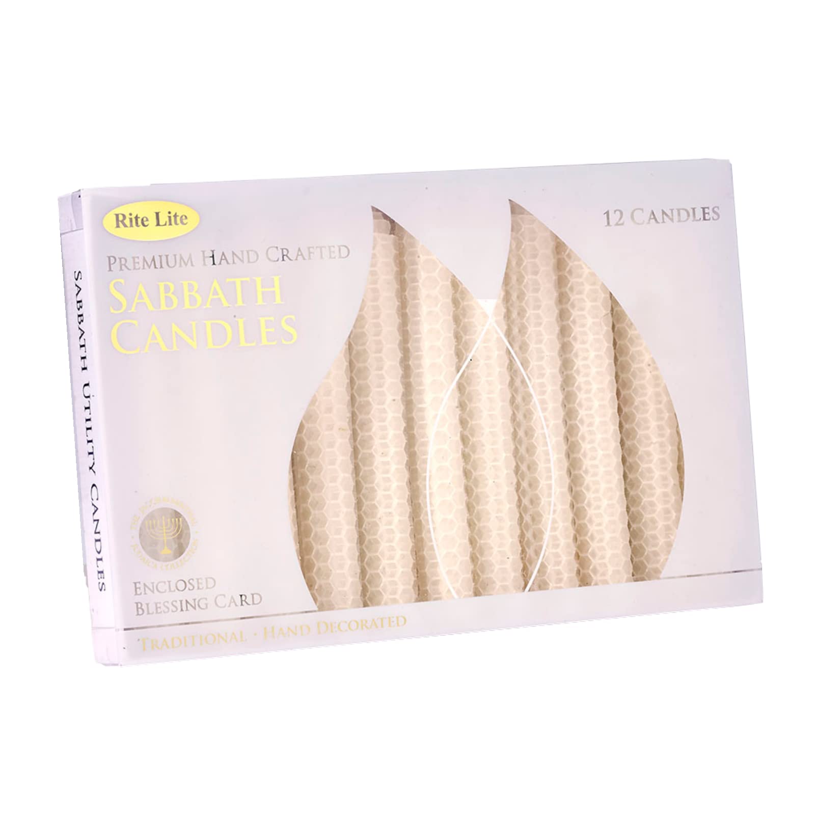 Rite Lite Premium White Shabbat Candles - 12-Piece Set in Elegant Gift Box with Artistic Hanukkah Card - Perfect for Jewish Holidays, Sabbath Celebrations & Home Decor