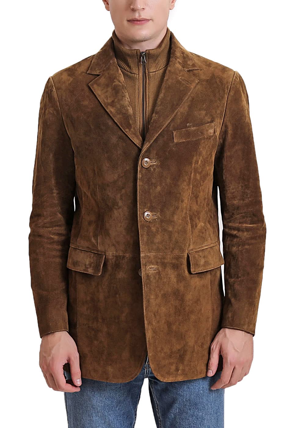 BGSD Men's 3-Button Suede Leather Blazer Jacket - Casual Sport Coat with Bib for Business & Evening Wear (Available in Tall Sizes) | Perfect for Weddings, Office & Date Nights