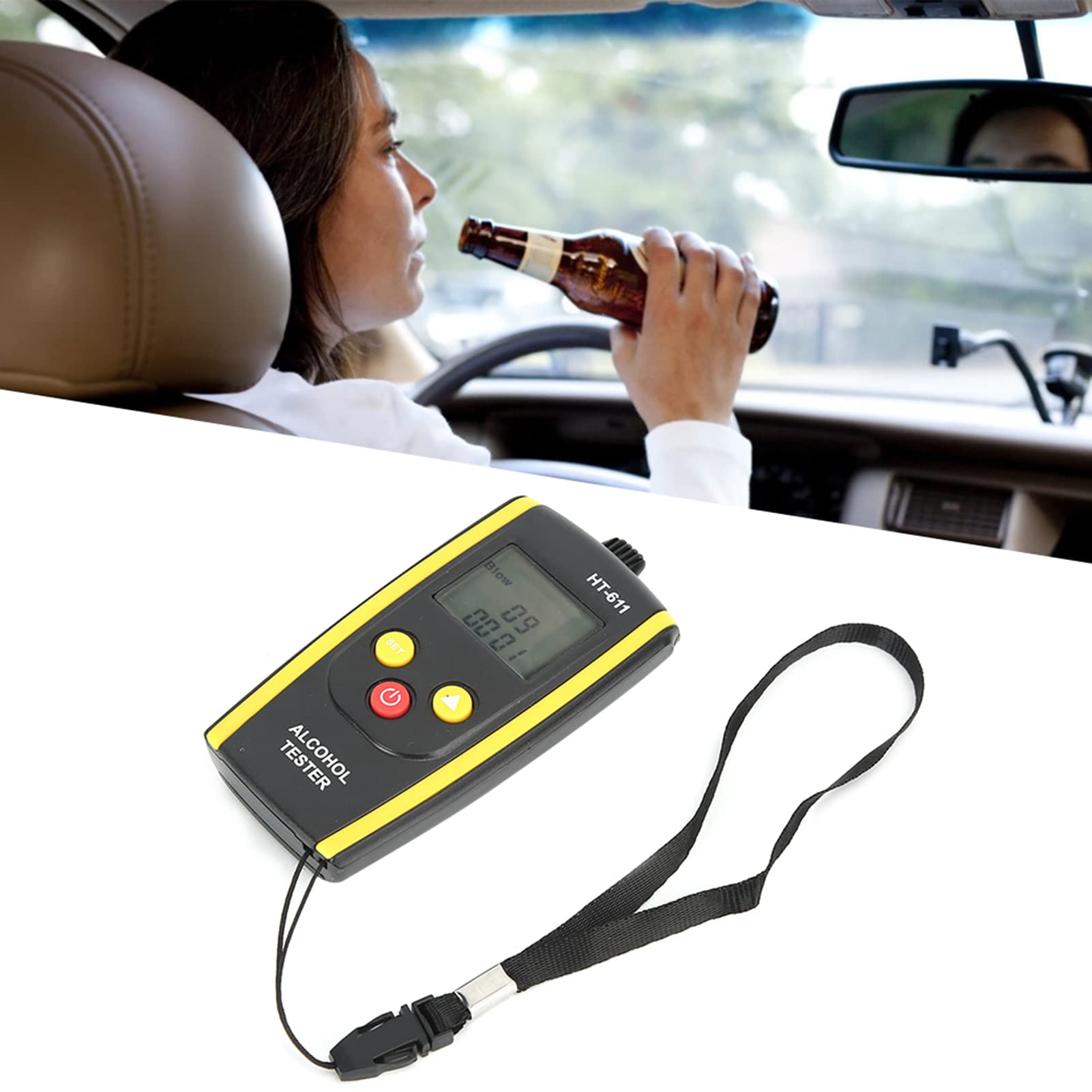 HT 611 Portable Breath Alcohol Tester - High Accuracy Personal Breathalyzer with LCD Display & Visual Warnings | Includes Nylon Rope for Easy Carry | Ideal for Personal Safety, Workplace Testing & DUI Prevention