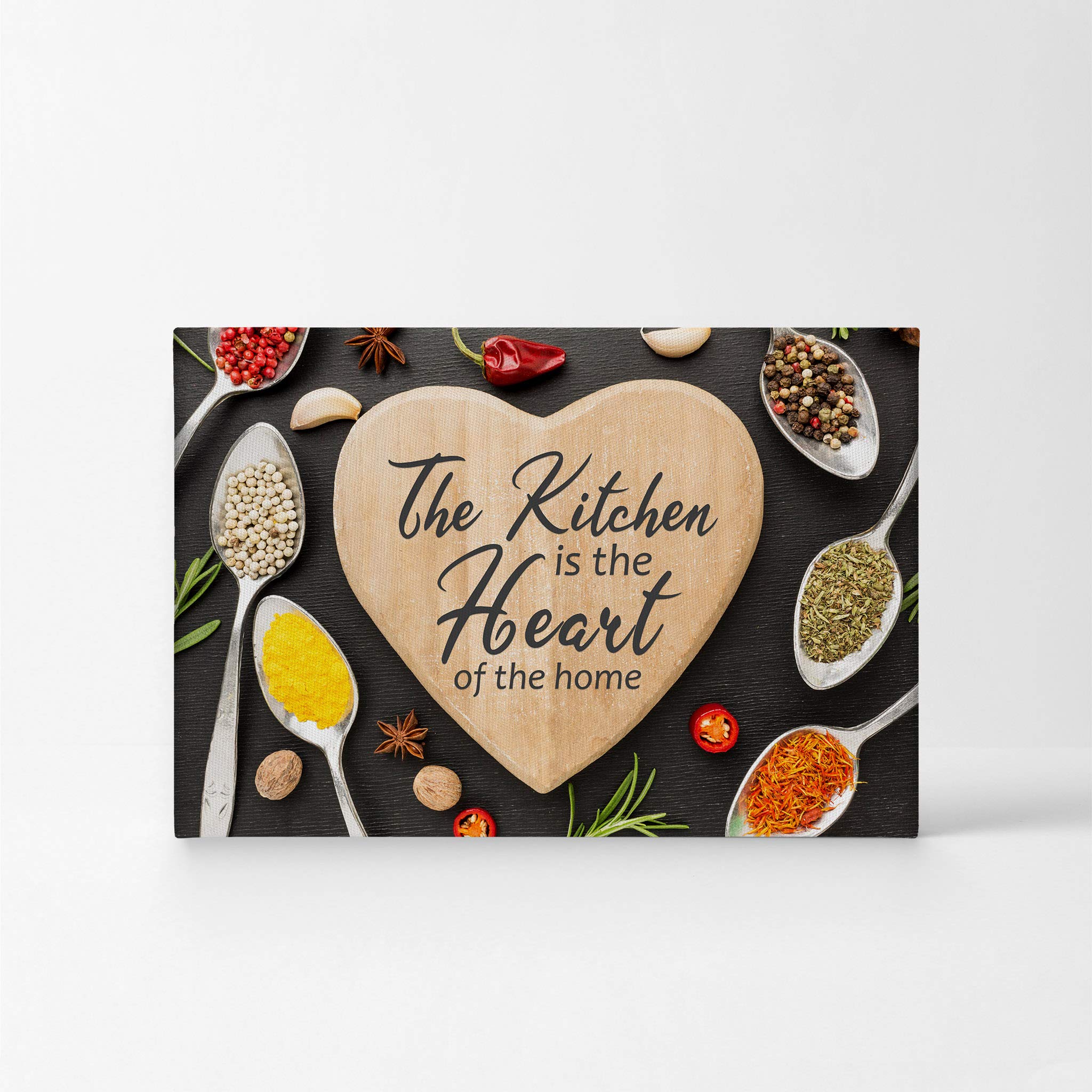 Smile Art Design 'The Kitchen is the Heart of the Home' Quote Canvas Wall Art Print - 24x36 Inch Modern Farmhouse Decor for Kitchen, Dining Room, Restaurant & Cafe - Perfect Housewarming Gift (Ready to Hang) - Ideal for Home Decor, Wedding Gifts & Interior Design Projects