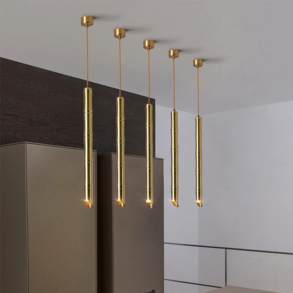 Vintage Bamboo Tube Pendant Light - 5W G9 LED Ceiling Lamp with Adjustable Height & Gold Finish | Modern Farmhouse, Restaurant & Bedroom Lighting Fixture
