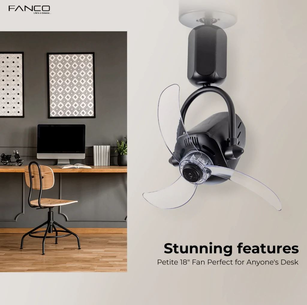 Fanco Vino 18 DC Wall Mounted Corner Fan with Remote Control - Quiet Energy Efficient Cooling for Bedroom, Living Room & Office Spaces
