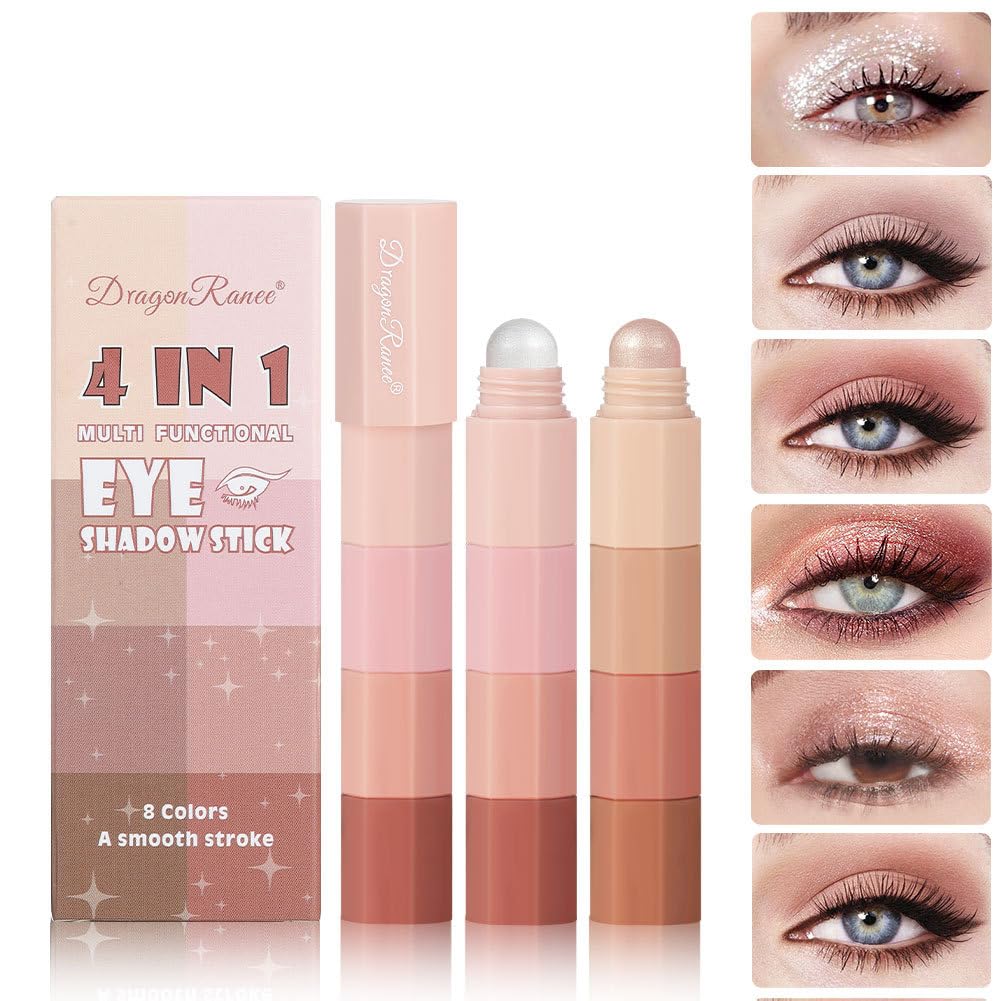 4-in-1 Waterproof Eyeshadow Pen Set - Non-Smudge High Gloss Silky Eyeshadow Stick with Pearlescent Finish | Glitter Eyeliner & Shimmer Metallic Eyeshadow for Korean Makeup Look | Perfect for Party, Wedding & Night Out (#A+#B)