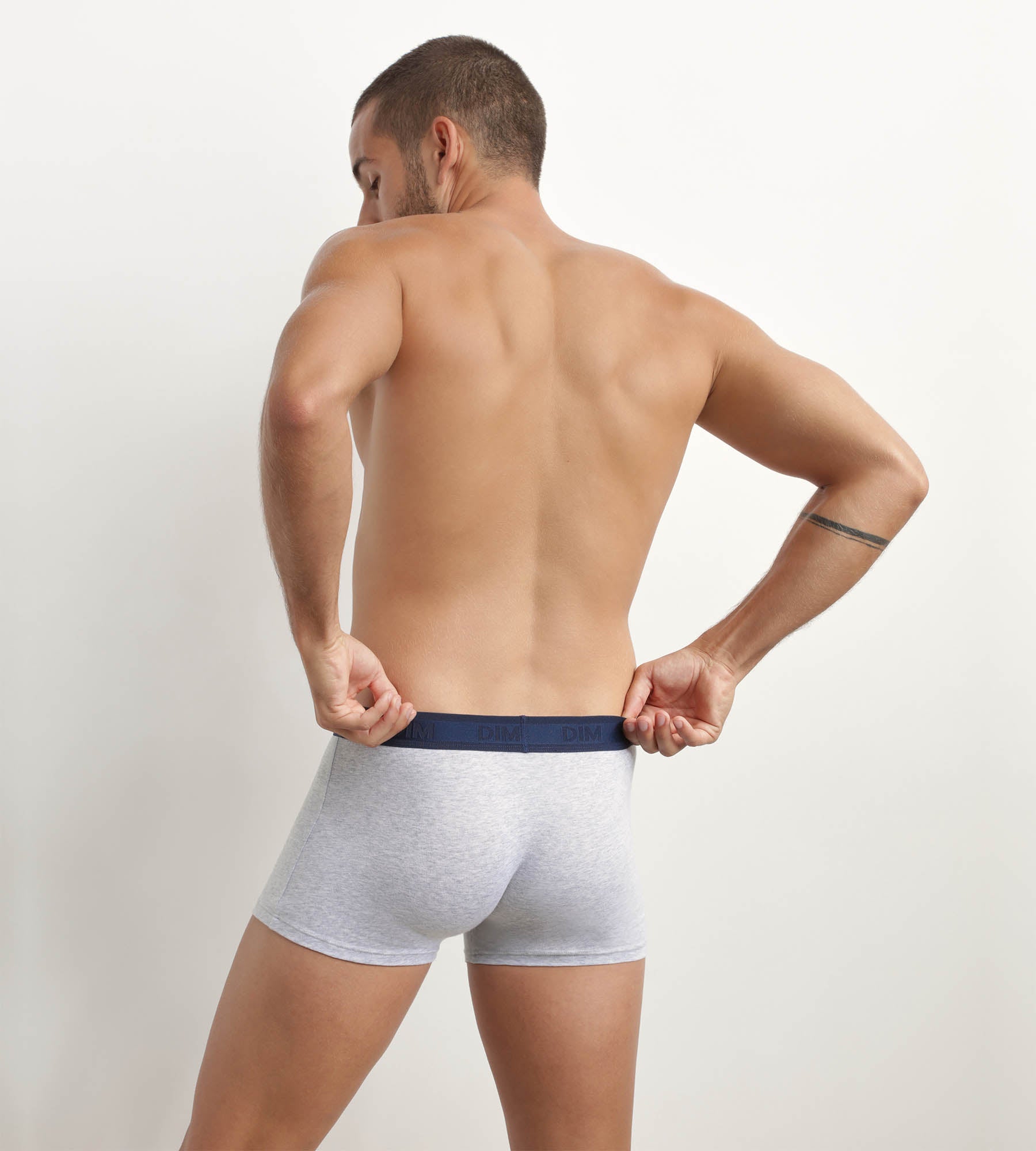 Men's Stretch Cotton Boxer Briefs with Contrast Waistband - Grey - Comfortable Underwear for Everyday Wear & Active Lifestyle