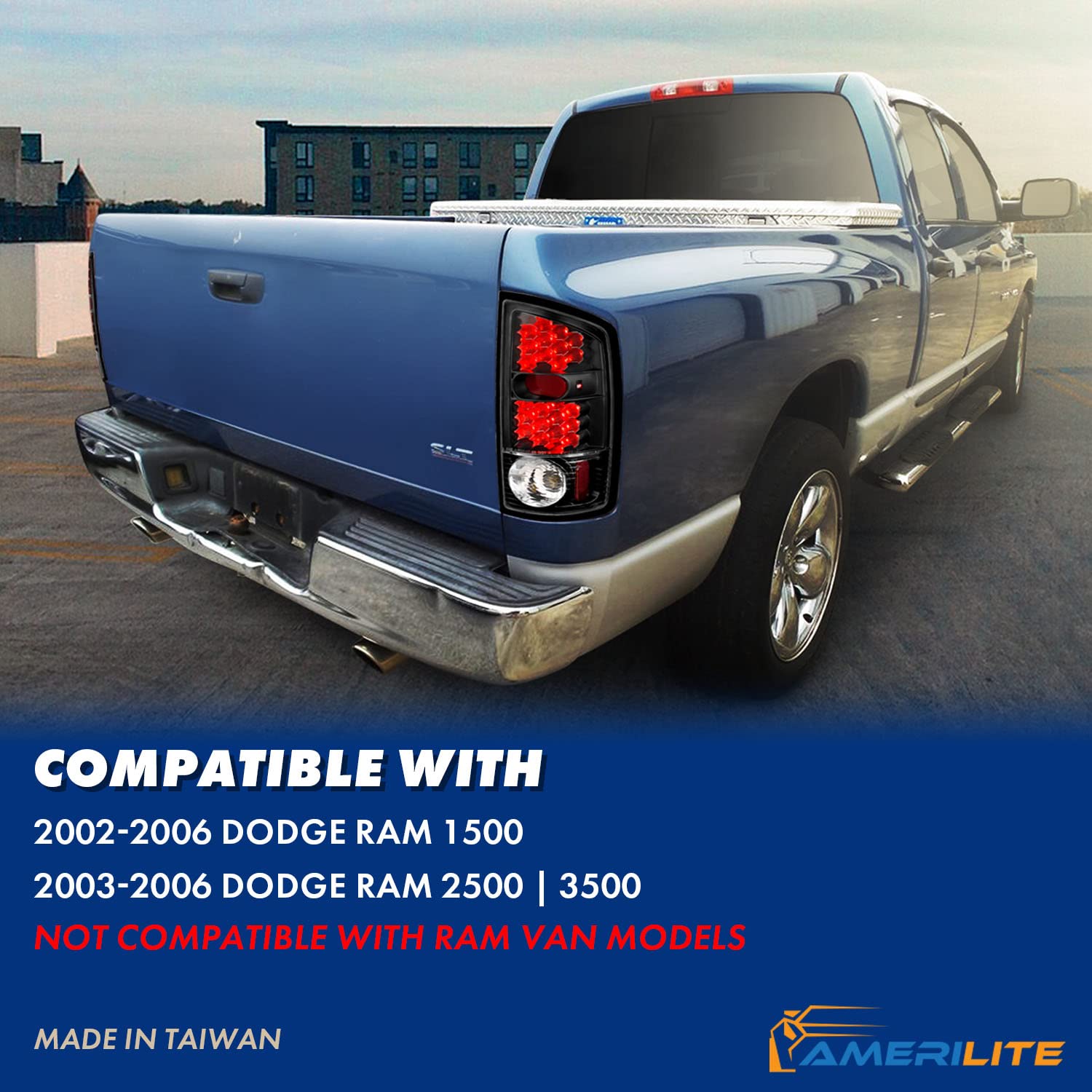 AmeriLite Black LED Tail Lights for Dodge Ram - Left & Right Side Pair - Durable, Bright & Waterproof - Perfect for Night Driving & Off-Road Adventures