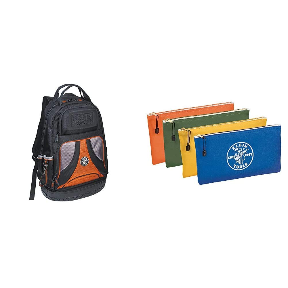 Klein Tools Tradesman Pro Tool Backpack Set with 4 Canvas Zipper Pouches - Durable Electrician Tool Organizer for Construction, HVAC & DIY Projects