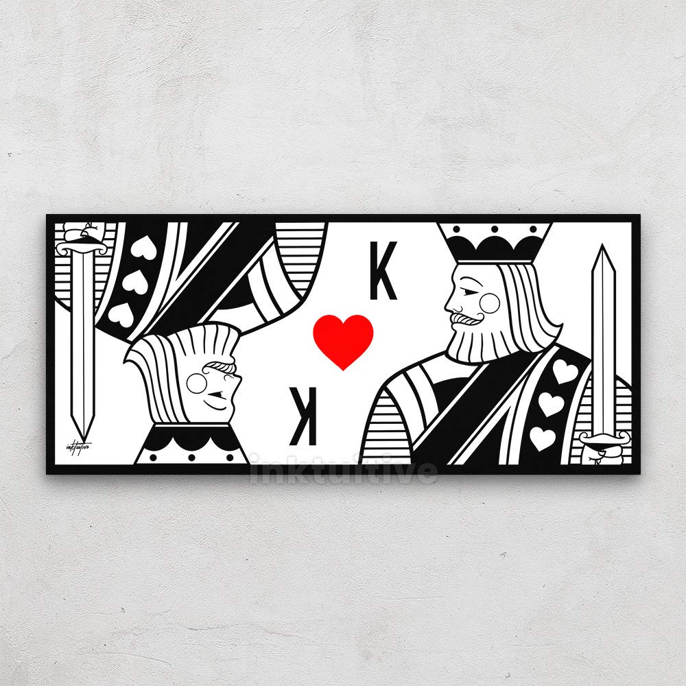 Inktuitive 'Royal Romance' King & King Inspirational Wall Art with Black Frame - Playing Cards Canvas Print - Motivational Décor for Bedroom, Living Room & Office - 24 x 10 Inches - Perfect for Home, Wedding Gifts & Business Spaces