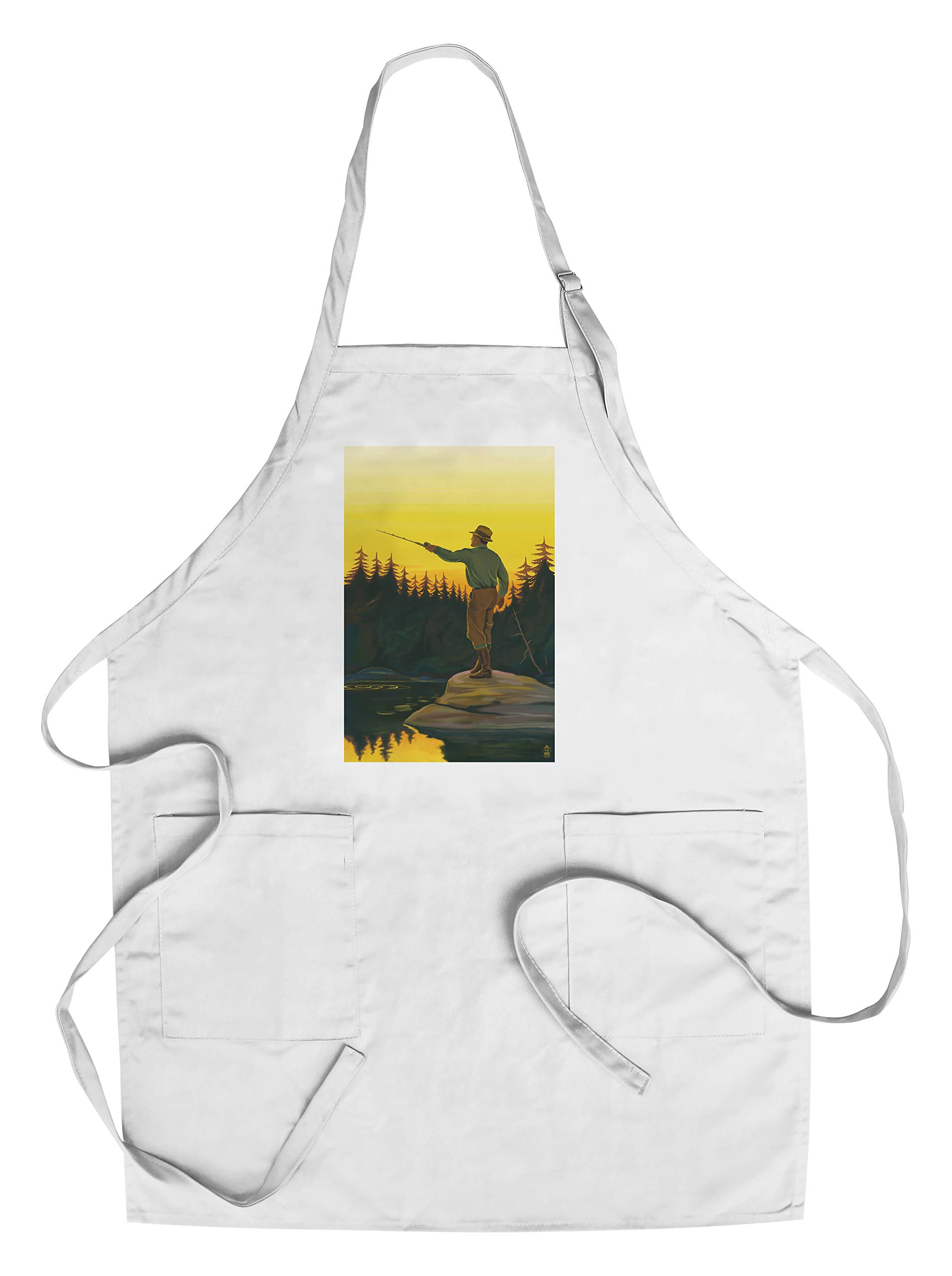 Fly Fishing Cotton Canvas Apron - Unisex Kitchen Cooking Baking Grilling Apron with Pockets - Perfect for BBQ, Baking & Outdoor Cooking