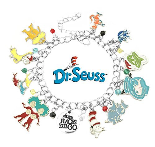Dr. Seuss Cat in The Hat Charm Bracelet - Superheroes Brand Premium Cartoon Jewelry with Gift Box, Cosplay Accessory for Movie Fans & Book Lovers