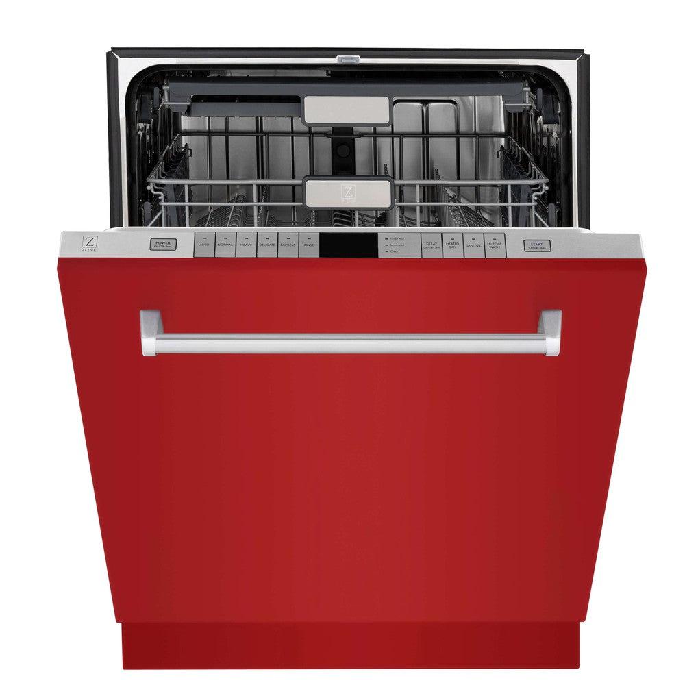 ZLINE 24 Inch Monument Series 3rd Rack Top Touch Control Dishwasher with Red Gloss Panel - Ultra Quiet 45dBa (DWMT RG 24) - Perfect for Modern Kitchens & Open-Concept Homes