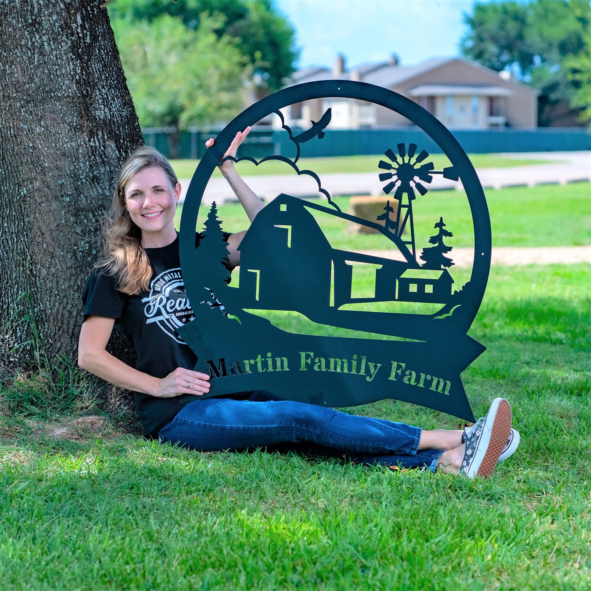 RealSteel Farmhouse Monogram Metal Sign - Personalized Family Name Sign for Outdoor & Farmhouse Decor - 36 Inch Rustic Wall Art for Entryways, Gates, Barns, Silos, Stables & Homes - Perfect Housewarming Gift & Country Style Home Decoration
