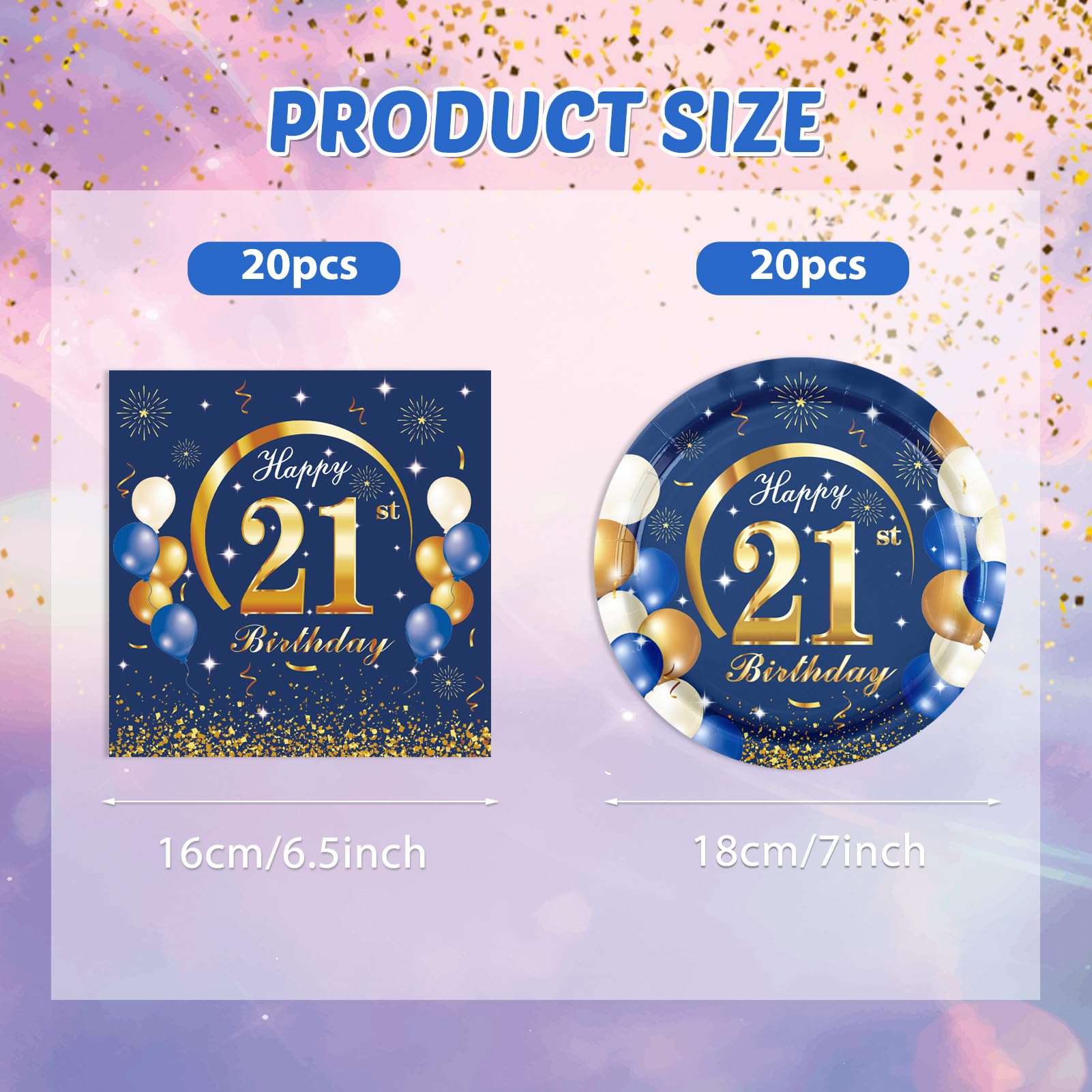 **21st Birthday Party Supplies - Navy Blue & Gold Decorations Set (Plates, Napkins, Banners) for Men, Women, Boys & Girls - Perfect for 21st Birthday Celebrations, Milestone Parties & Adult Themed Events**