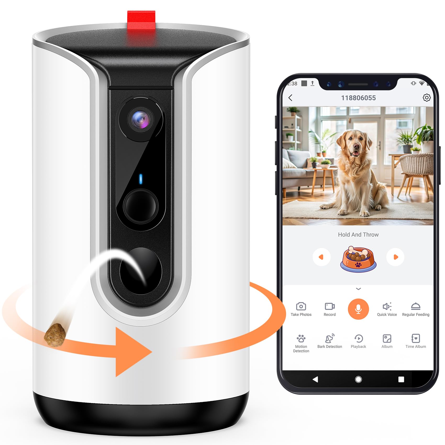 2K Pet Camera with AI Tracking & Treat Dispenser - 360° Security Dog Monitor with Motion Alerts, 2-Way Audio & Local Storage - Perfect for Pet Monitoring at Home or Office (Works with Phone App)