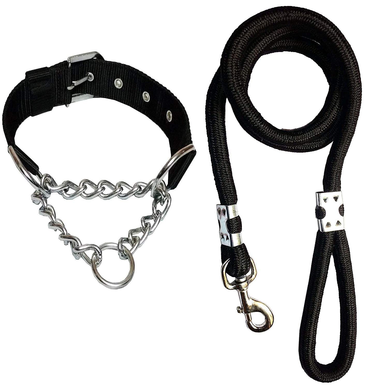 SR VISION Adjustable Dog Training Collar & Leash Set - 0.75inch Choke Chain Rope Combo for Small Dogs (Black) | Perfect for Obedience Training, Walking & Outdoor Activities