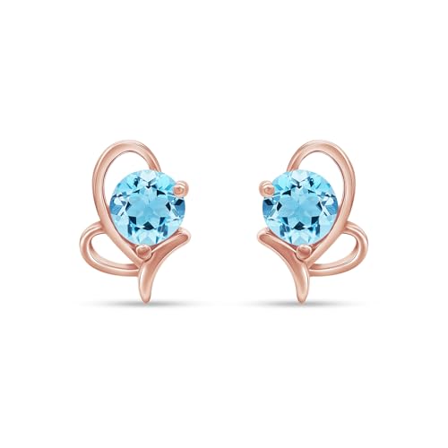 Rose Gold Plated Silver- Simulated Aquamarine
