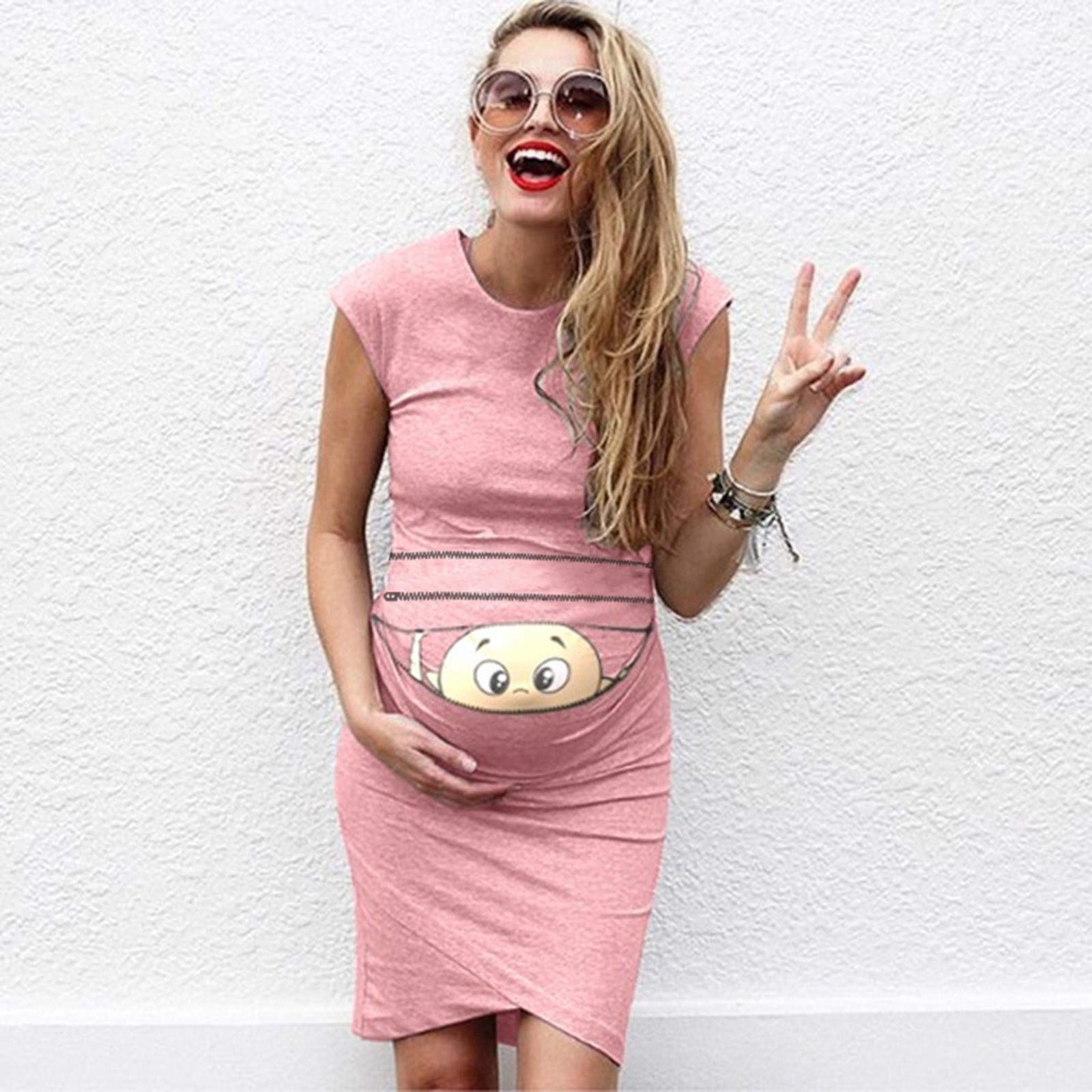 Stylish Pink Maternity Dress for Women - Flattering Cutout Design, Comfortable & Breathable Pregnancy Wear - Perfect for Baby Showers, Maternity Photos & Everyday Outfits