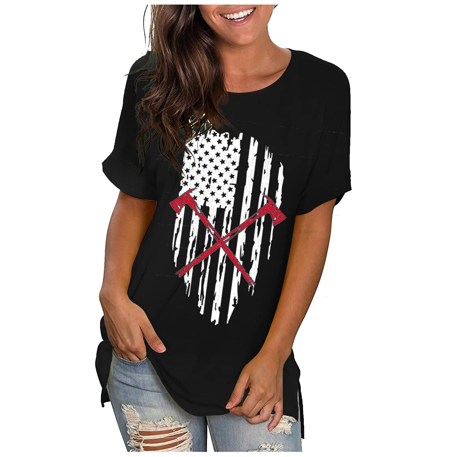 Women's Summer Floral Print O-Neck Short Sleeve Blouse Top - Casual T-Shirt for Beach, Vacation & Everyday Wear
