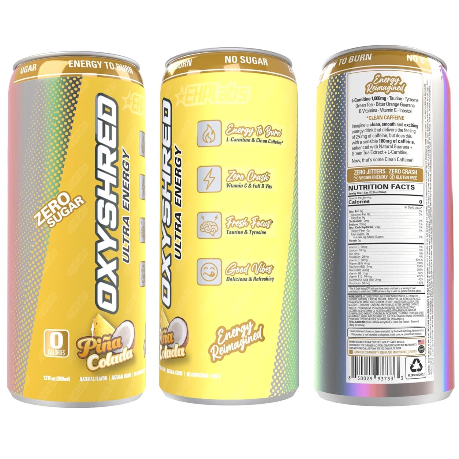 EHP Labs OxyShred Ultra Energy Drink RTD - 12 Pack (355ml Each) | Fat Burning & Performance Booster | Pre-Workout, Gym & Fitness Fuel