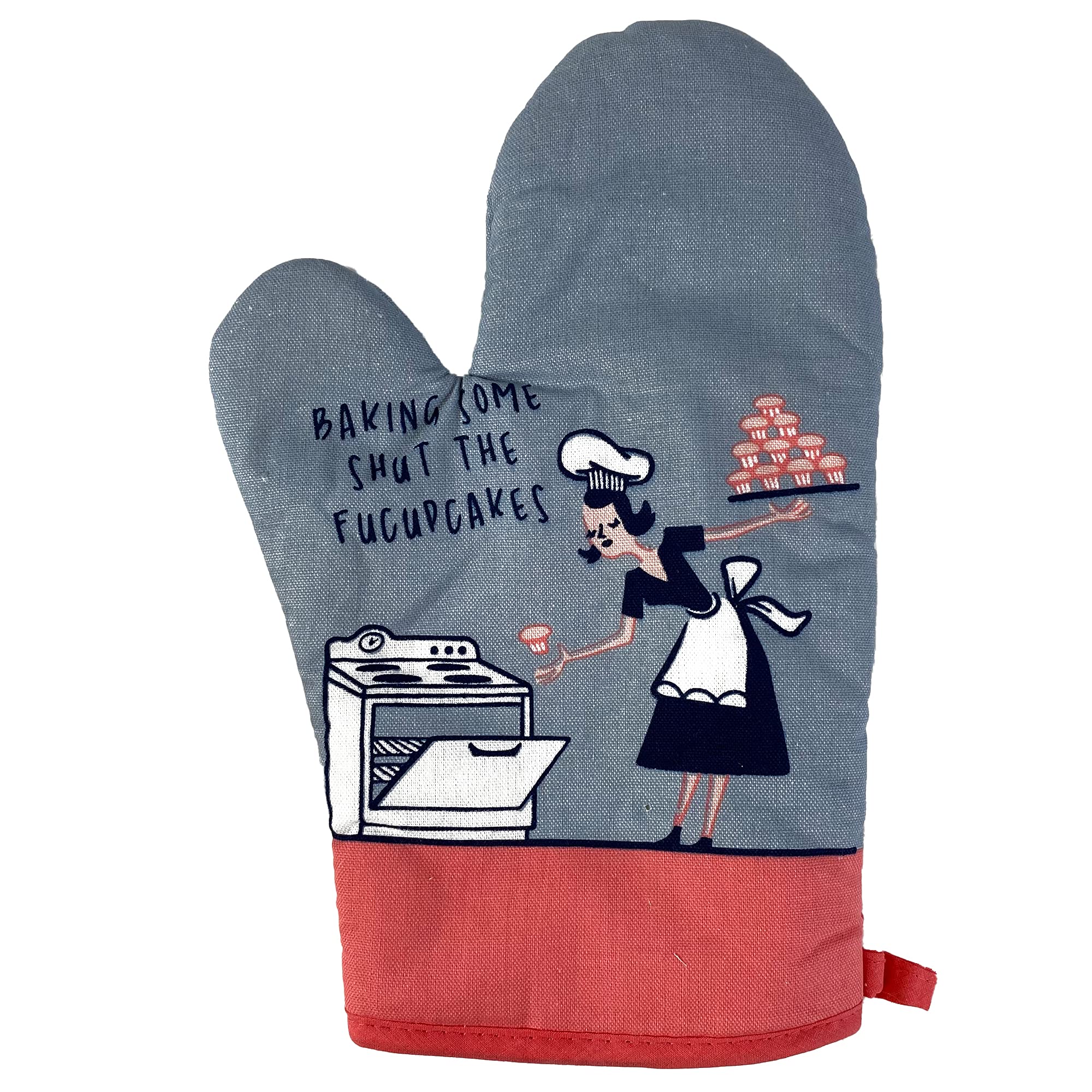 Funny 'Shut The Fucupcakes' Oven Mitt - Sarcastic Graphic Kitchen Glove for Baking, Cooking & BBQ - Blue Novelty Chef Accessory for Home Bakers & Cupcake Lovers