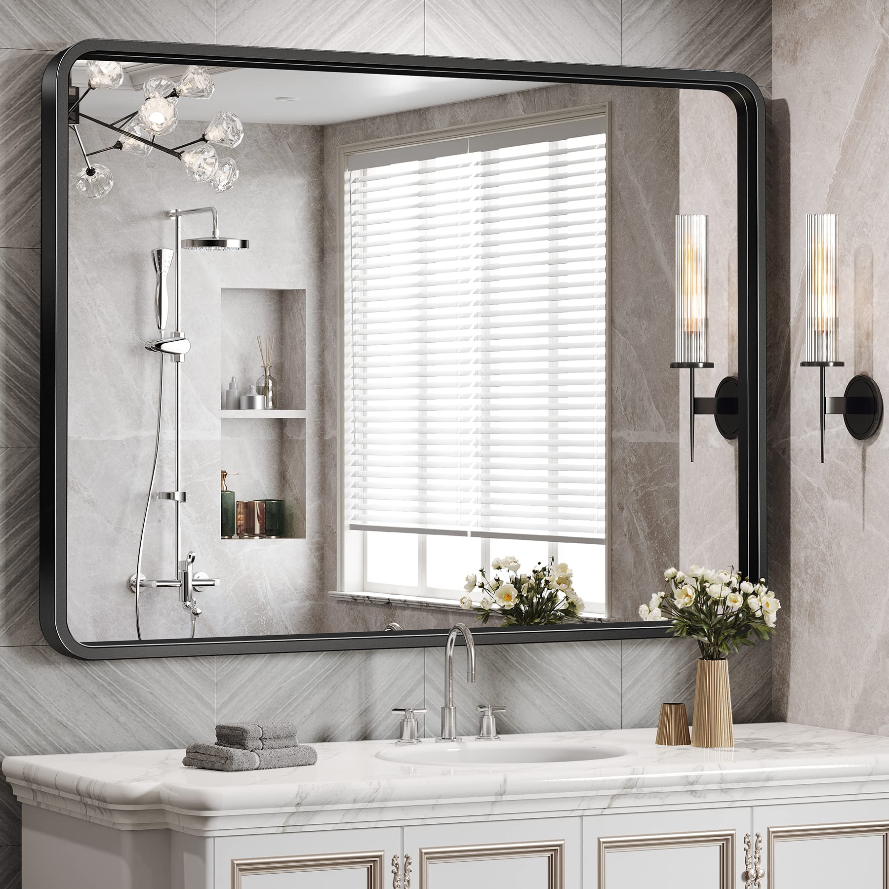 Brightify 40x30 Inch Black Metal Framed Wall Mirror - Modern Rectangle Bathroom Vanity Mirror for Vertical or Horizontal Hanging - Perfect for Bathrooms, Bedrooms, Hallways & Entryway Decor