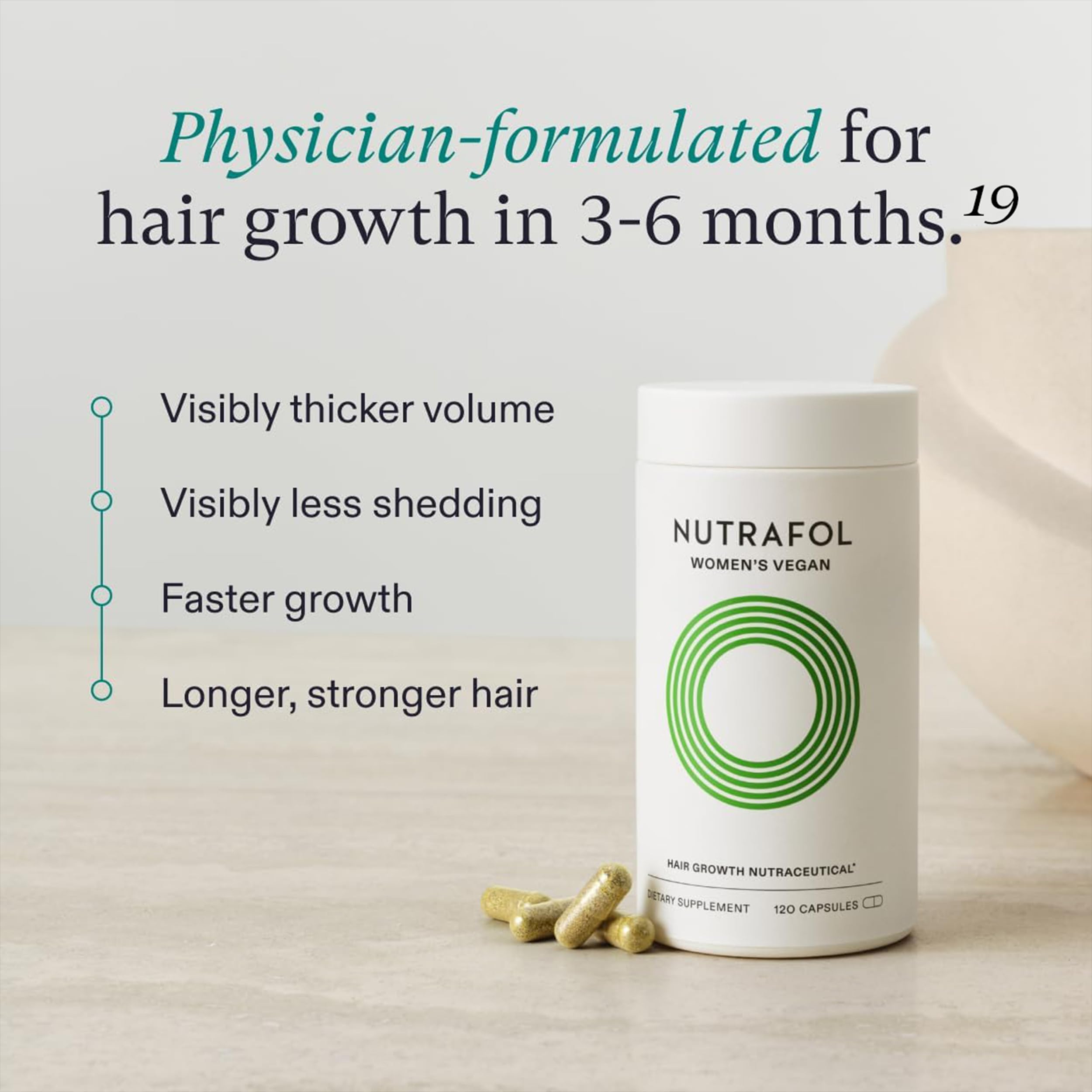 Nutrafol Women's Hair Growth Supplements for Thicker, Stronger Hair - Clinically Tested, 100% Vegan, Dermatologist Recommended (2 Month Supply) - Ideal for Women 18-44 Years Old to Boost Hair Health at Home & Work