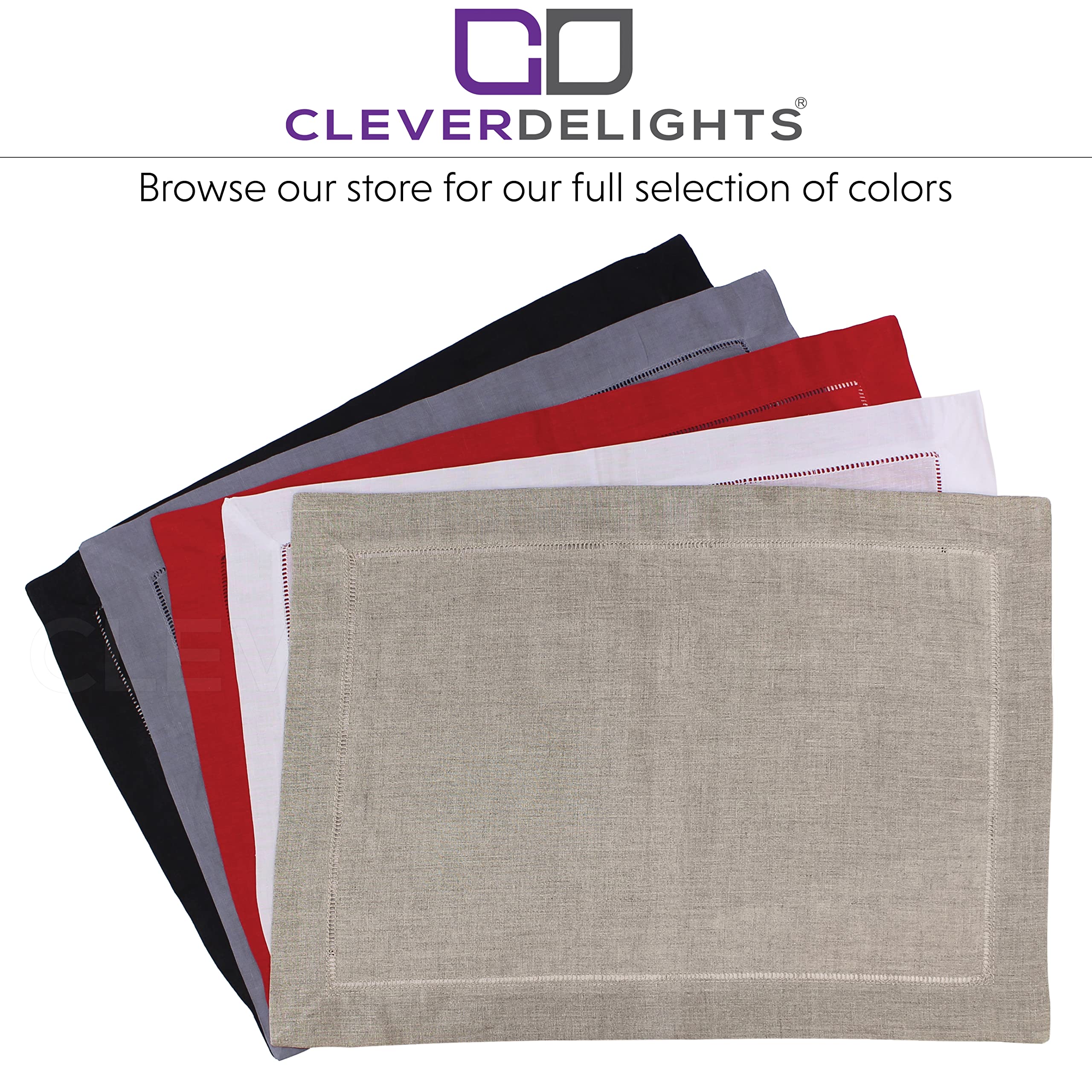 Premium White Linen Hemstitched Placemats Set of 6 - 14