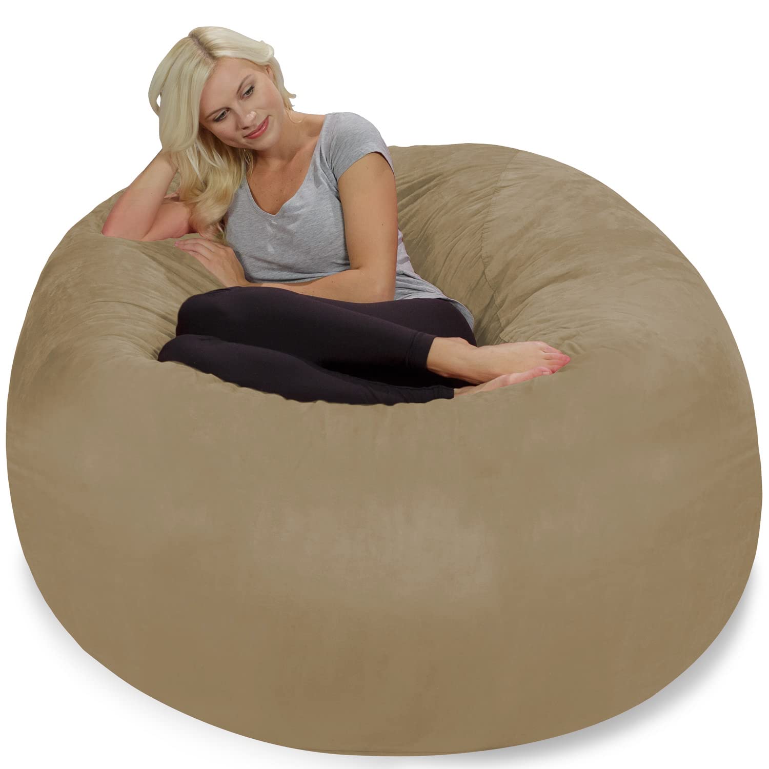 Chill Sack 5' Giant Memory Foam Bean Bag Chair - Oversized Sofa with Soft Microfiber Cover in Khaki | Perfect for Living Rooms, Game Rooms & Dorm Lounging