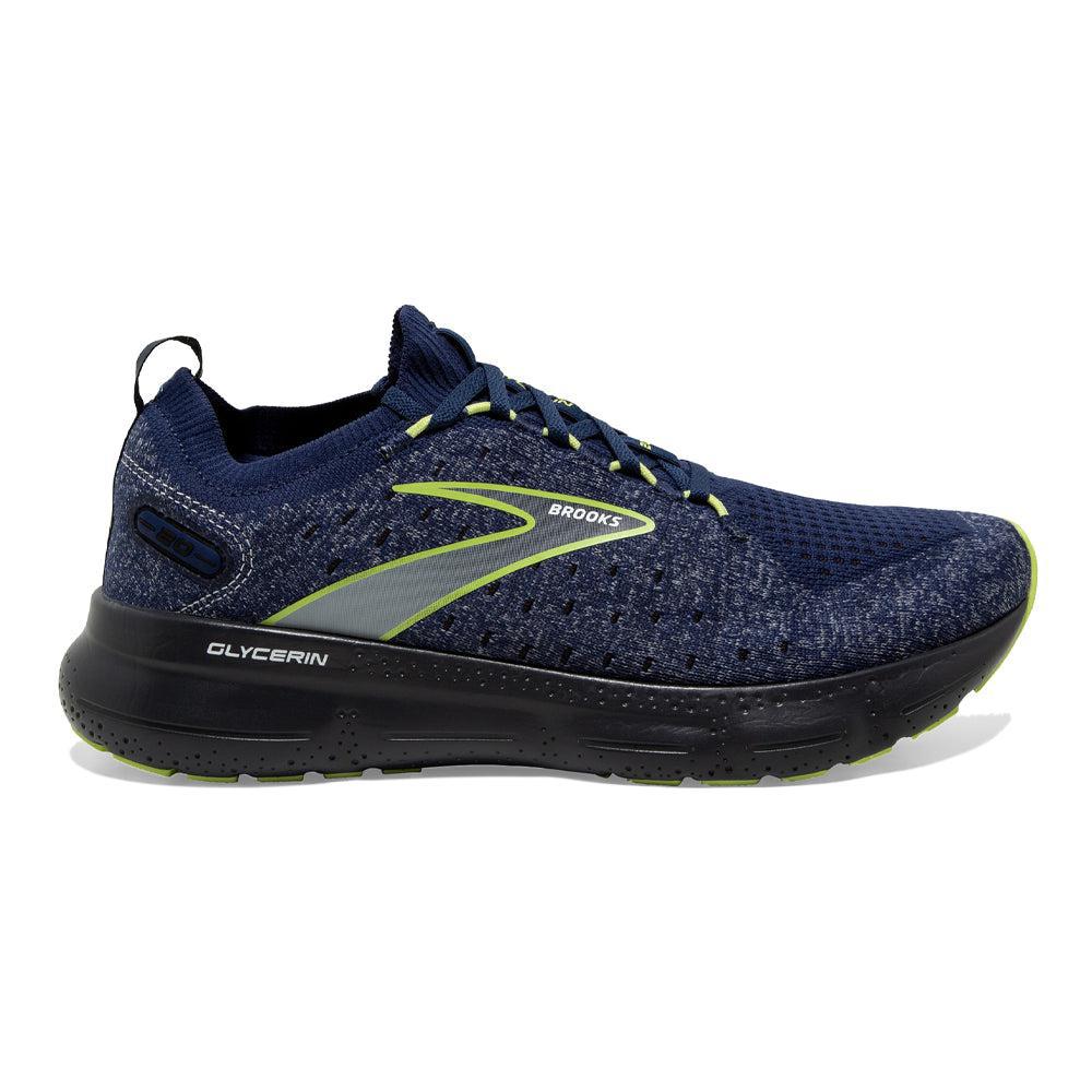 Brooks Glycerin StealthFit 20 Running Shoes for Men - Blue/Ebony/Lime - Size 7 D Medium - Cushioned Road Running & Jogging Shoes for Comfort & Performance