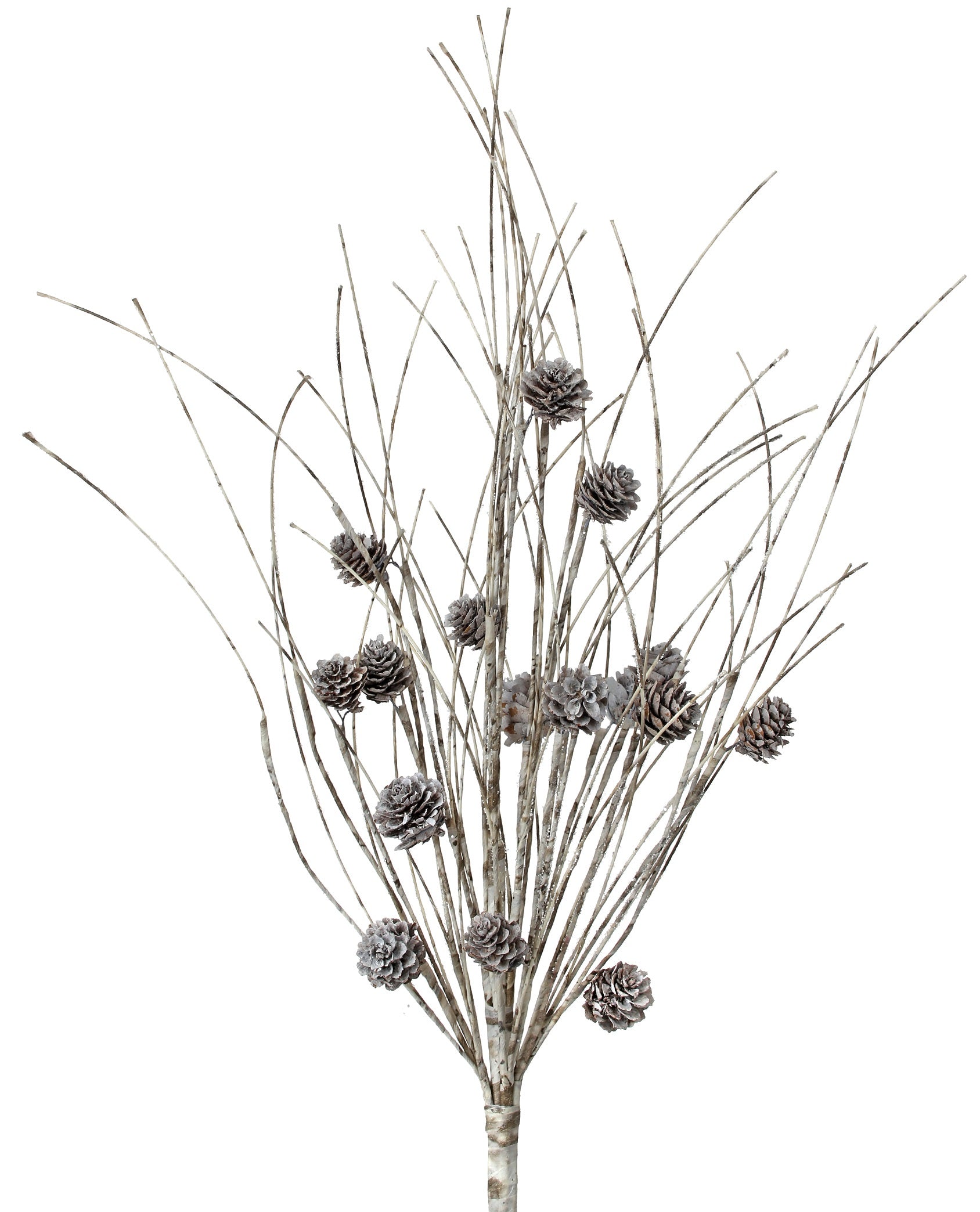 24-Pack Frosted Birch Wrapped Twigs with Pine Cones - Natural Christmas Tree Decorations for Holiday Centerpieces, Wreaths and Mantel Displays