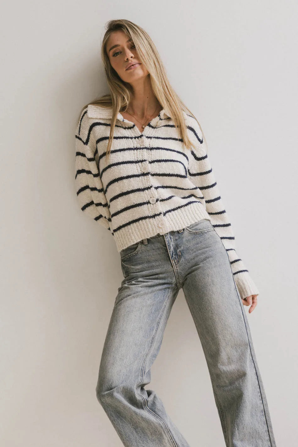 Navy Blue Striped Knit Cardigan for Women - Soft & Cozy Long Sleeve Open Front Sweater - Perfect for Fall Layering, Office Wear & Casual Outfits