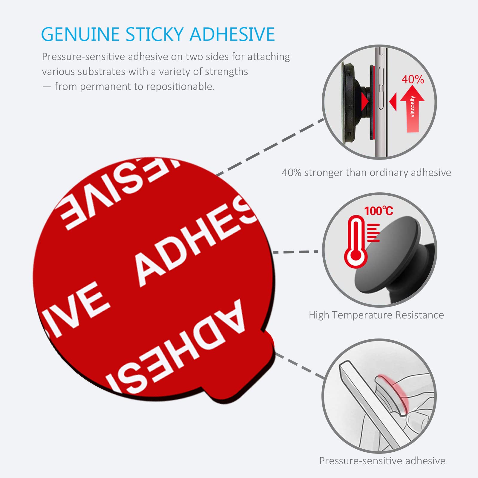 PKYAA 12 Pack Double-Sided Sticky Adhesive Tape - 1.4 inches (35mm) Replacement for Socket Base, Collapsible Grip & Stand Back - Strong Hold for Home, Office & DIY Projects
