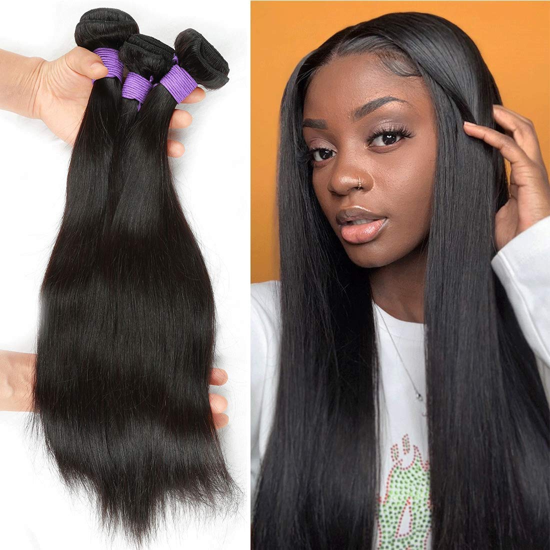 Peruvian Straight 100% Virgin Human Hair Weaves - 3 Bundles (14