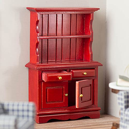 Miniature Mahogany Hutch for Dollhouse - Handcrafted Decor