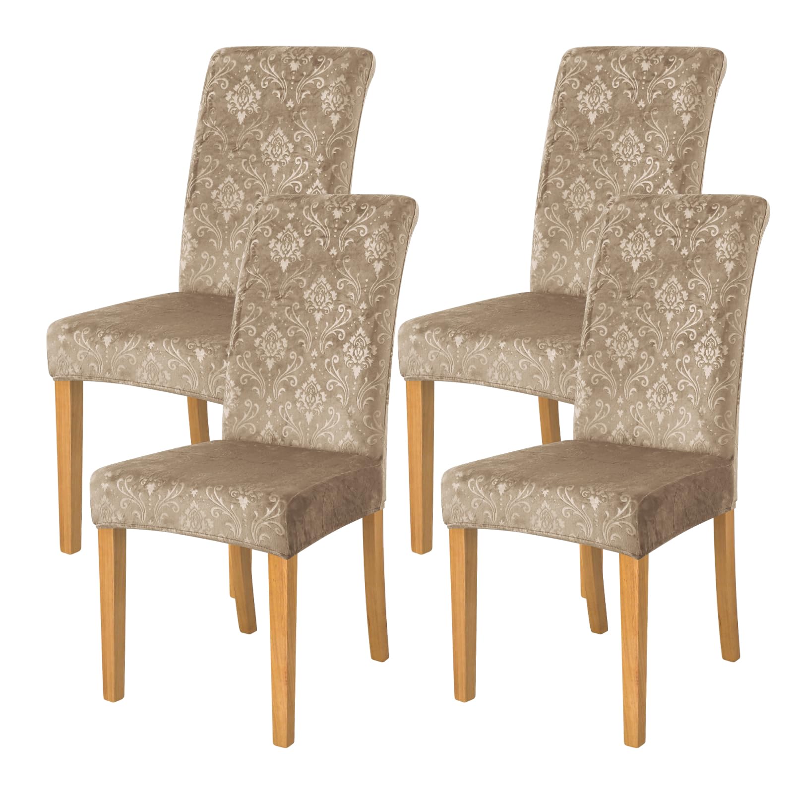 FORCHEER 4-Pack Velvet Beige Stretch Dining Chair Covers - Elegant Slipcovers for Parsons Chairs, Kitchen & Dining Room Furniture Protection - Perfect for Home, Party & Wedding Decor