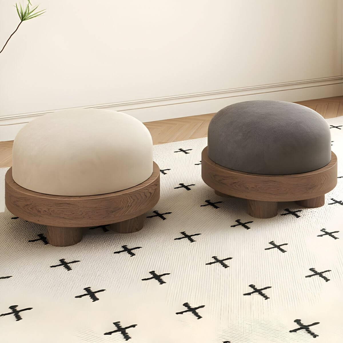 Small Modern Flannel Round Ottoman - Stylish & Functional Footrest Pouf for Living Room, Bedroom, or Nursery Decor - Cozy Home Accent Furniture