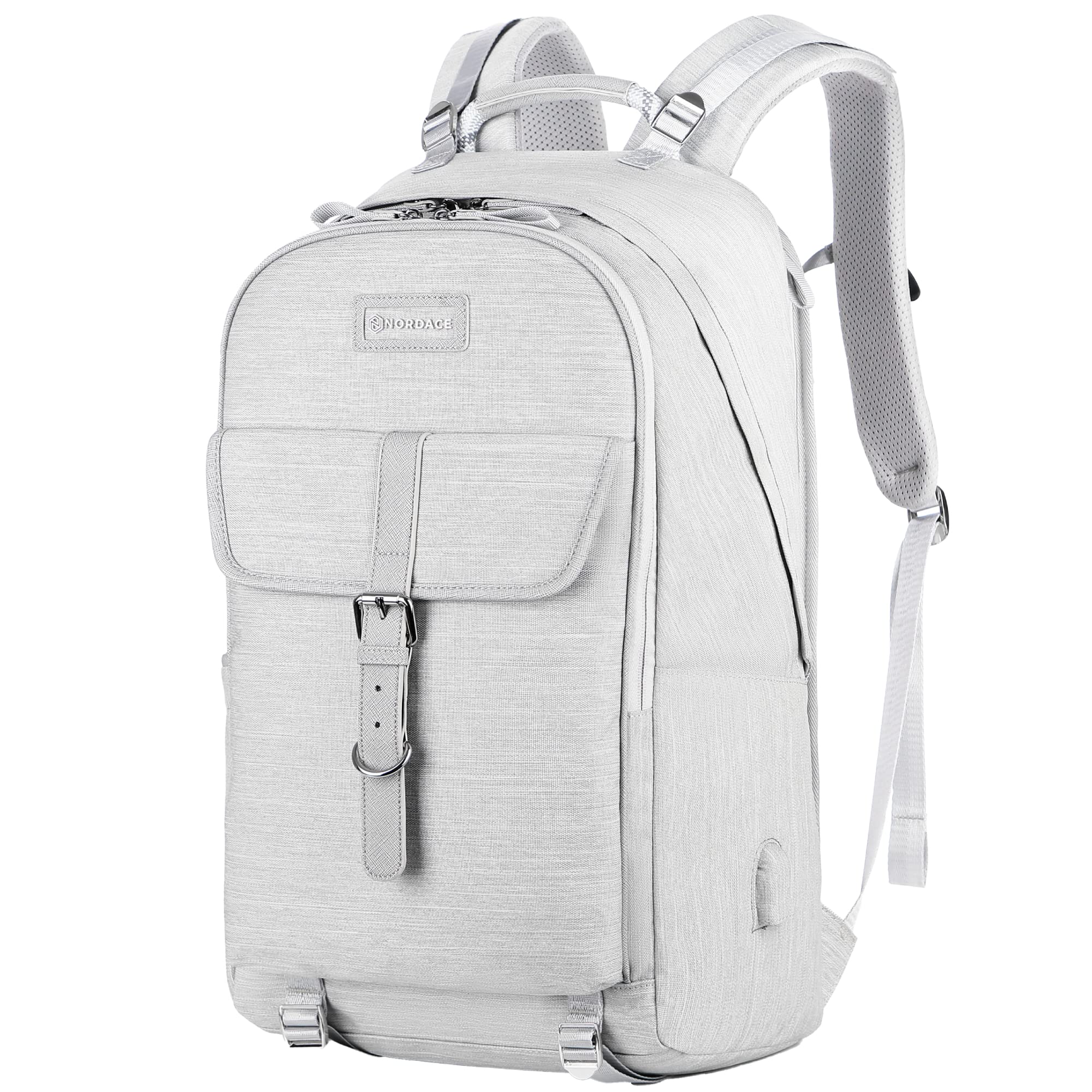 Nordace Comino Travel Backpack with USB Charging Port - Water Resistant Laptop Backpack for Men & Women, 17 Inch Laptop Compartment, Perfect for Travel, Business, School & Daily Commute (Gray) - Ideal for Airplane Carry-On, College Students & Office Professionals