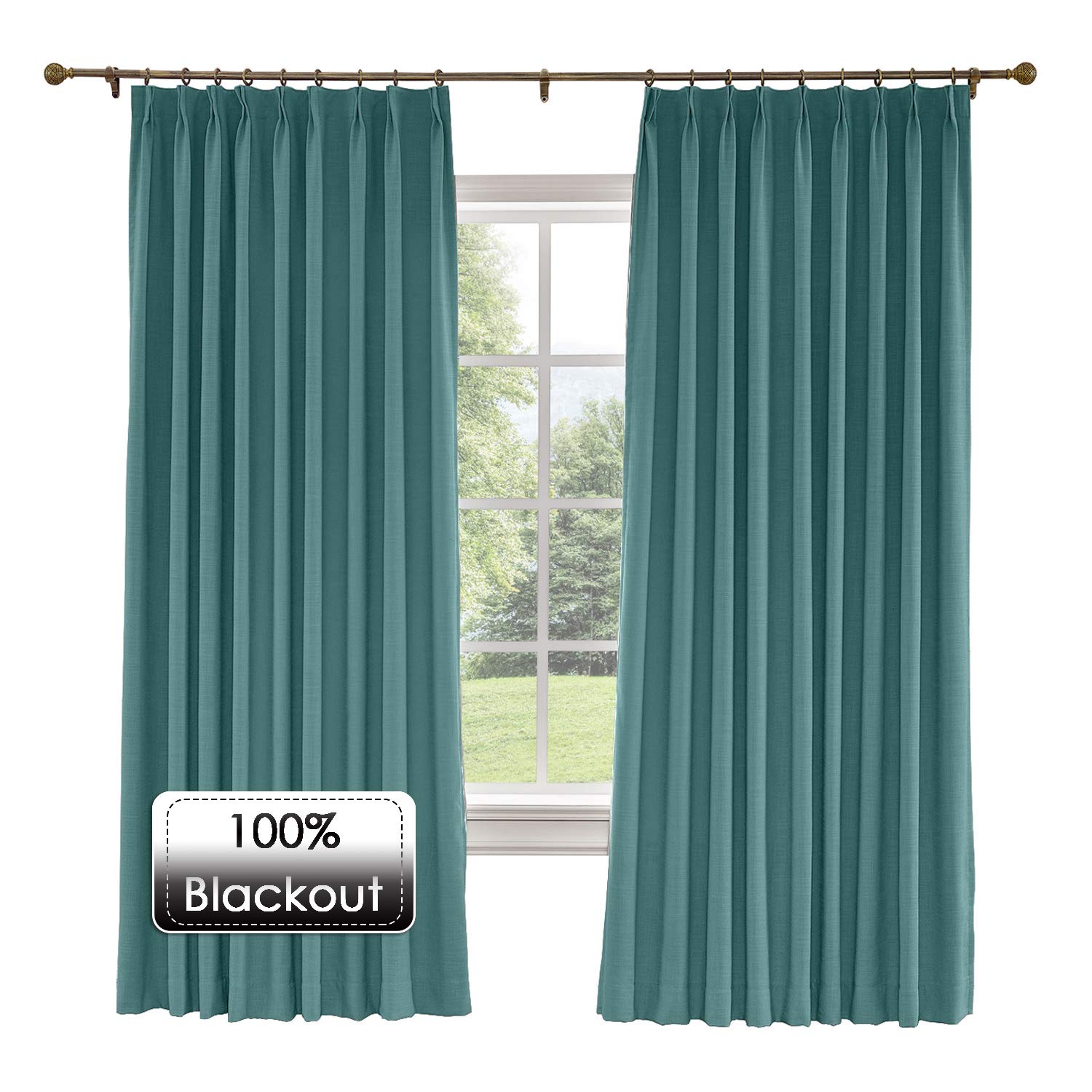 Premium Blackout Thermal Insulated Linen Curtains - Pinch Pleat Window Drapes for Living Room & Bedroom (52