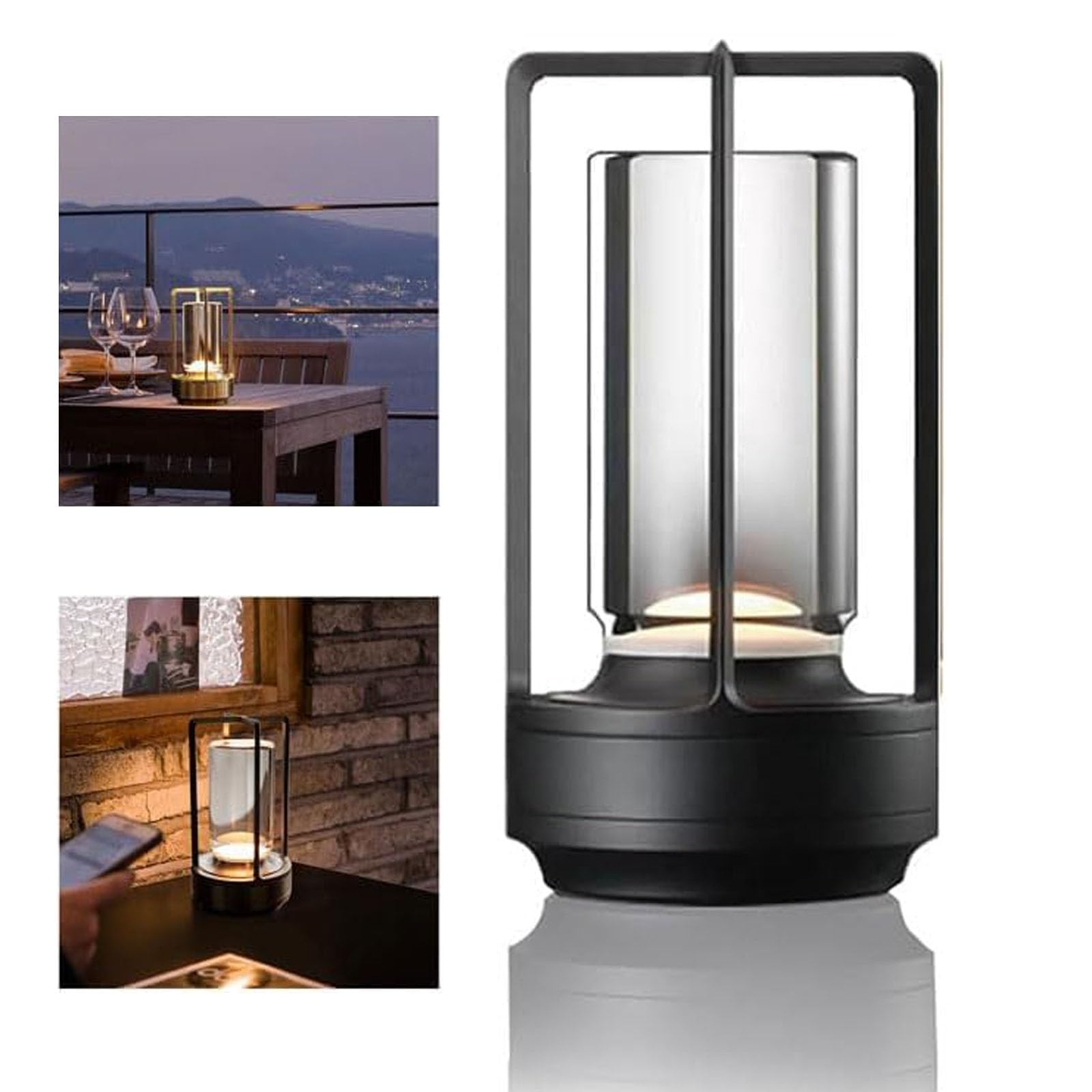 Lumisom Crystal Lantern LED Table Lamp - Touch Control, Cordless, Metal Base Nightstand Light for Bedroom, Living Room, Office (Black) | Romantic Ambiance, Reading Light, Decorative Home Lighting