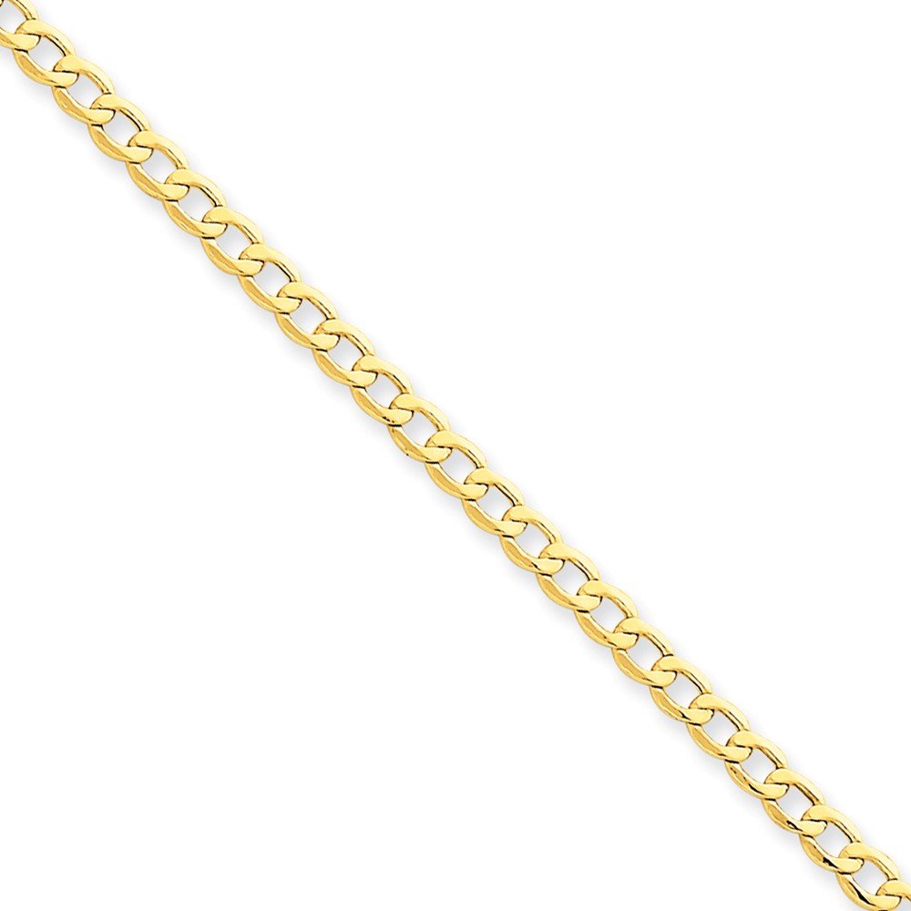 14K Yellow Gold 3.35mm Semi-Solid Curb Link Chain Bracelet - 7 Inch Length, Durable & Elegant Jewelry for Women, Perfect for Daily Wear, Gifts & Special Occasions