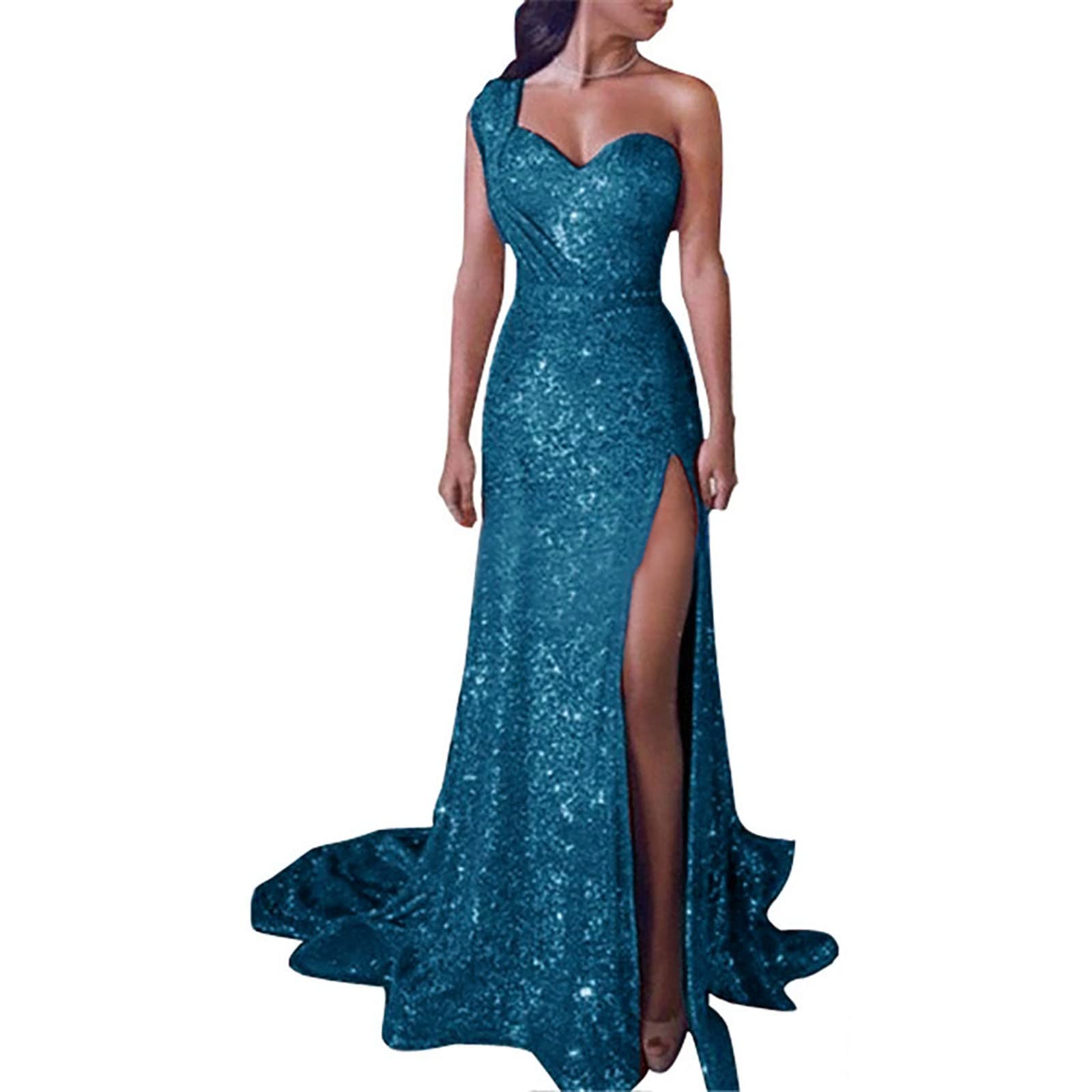 **Sexy One Shoulder Sleeveless Long Dress for Women - Bronze Bodycon Dress with High Slit | Perfect for Evening Parties, Date Nights & Special Occasions**