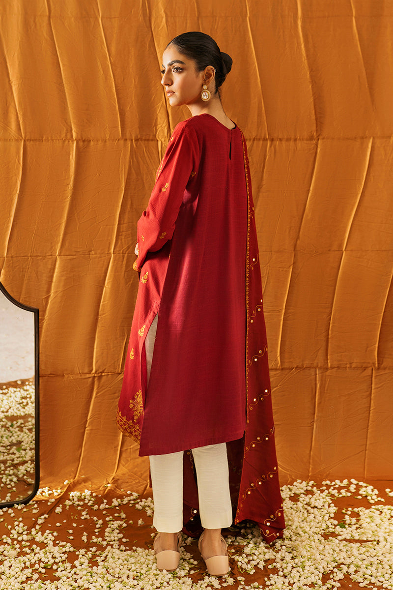 Elegant Mughal Rust 2-Piece Set (Shirt & Dupatta) - Perfect for Weddings, Festivals & Cultural Events