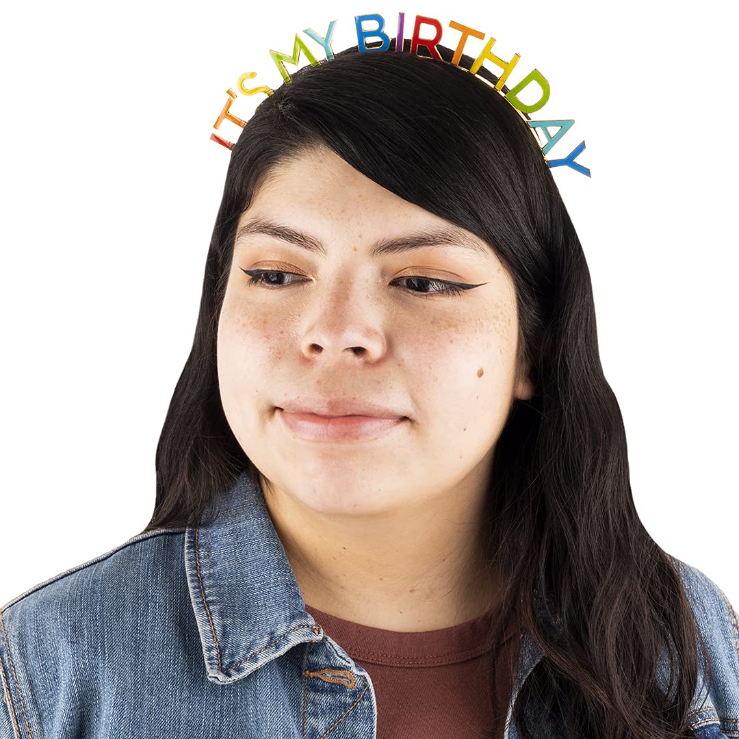 Andaz Press Gold Birthday Headband with Rainbow Letters for Women, Girls & Kids - Sparkly Hair Accessory for Birthday Parties, Photo Shoots & Celebrations - 1 Pack